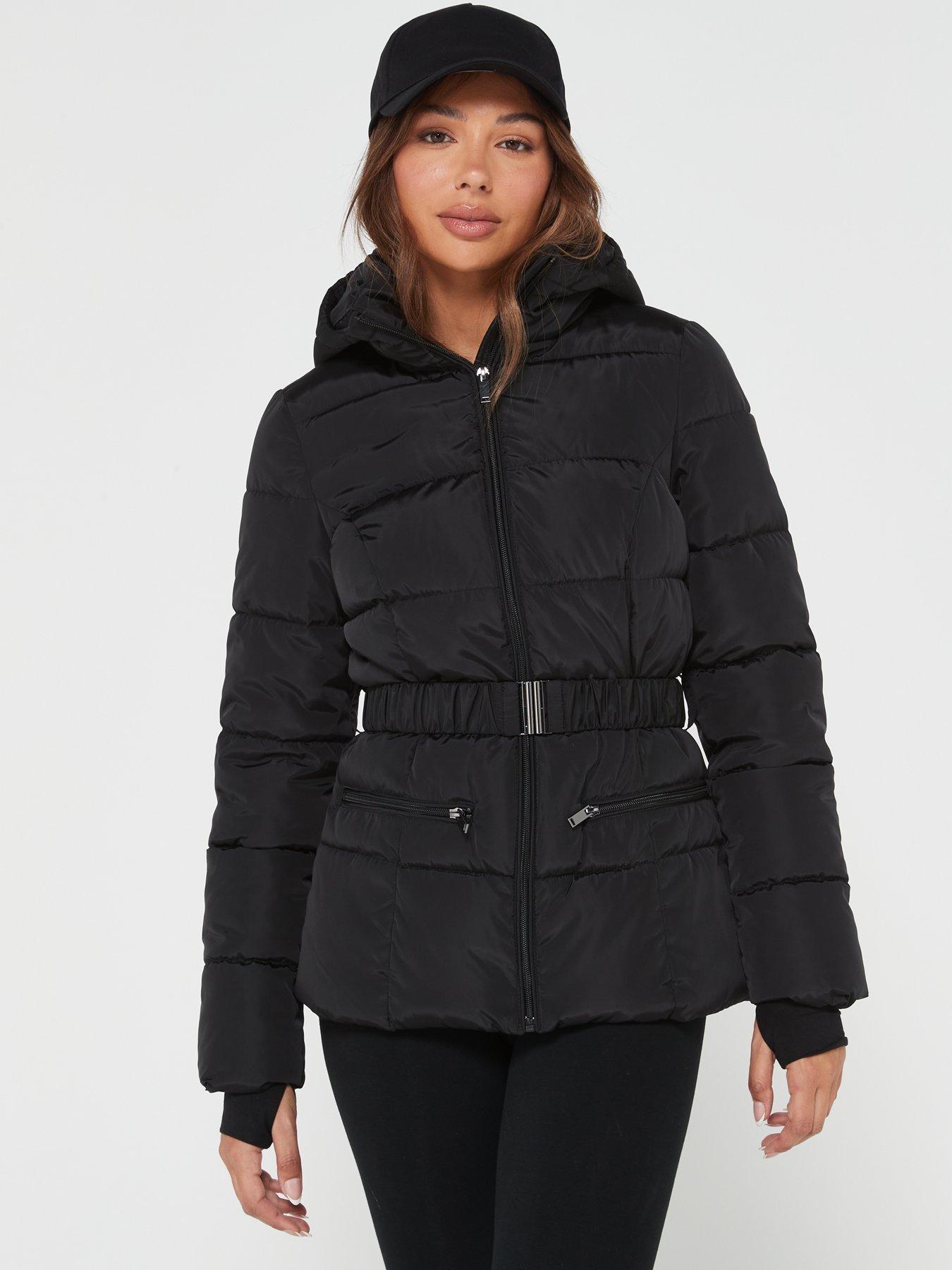 Black Longline Padded Side Split Puffer Coat Jacket - Black / 8