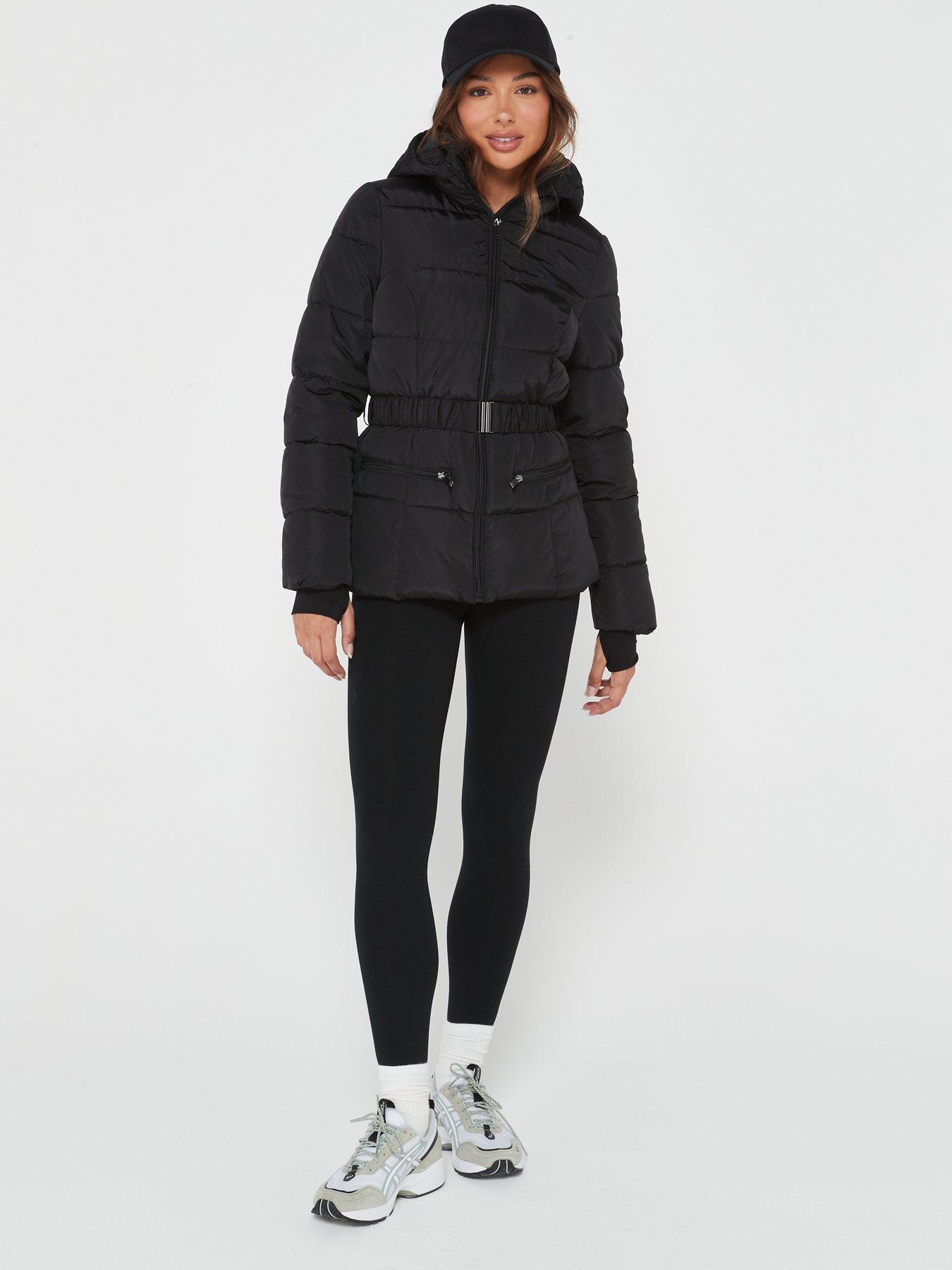 Check Padded Longline Belted Coat in Black – Chi Chi London