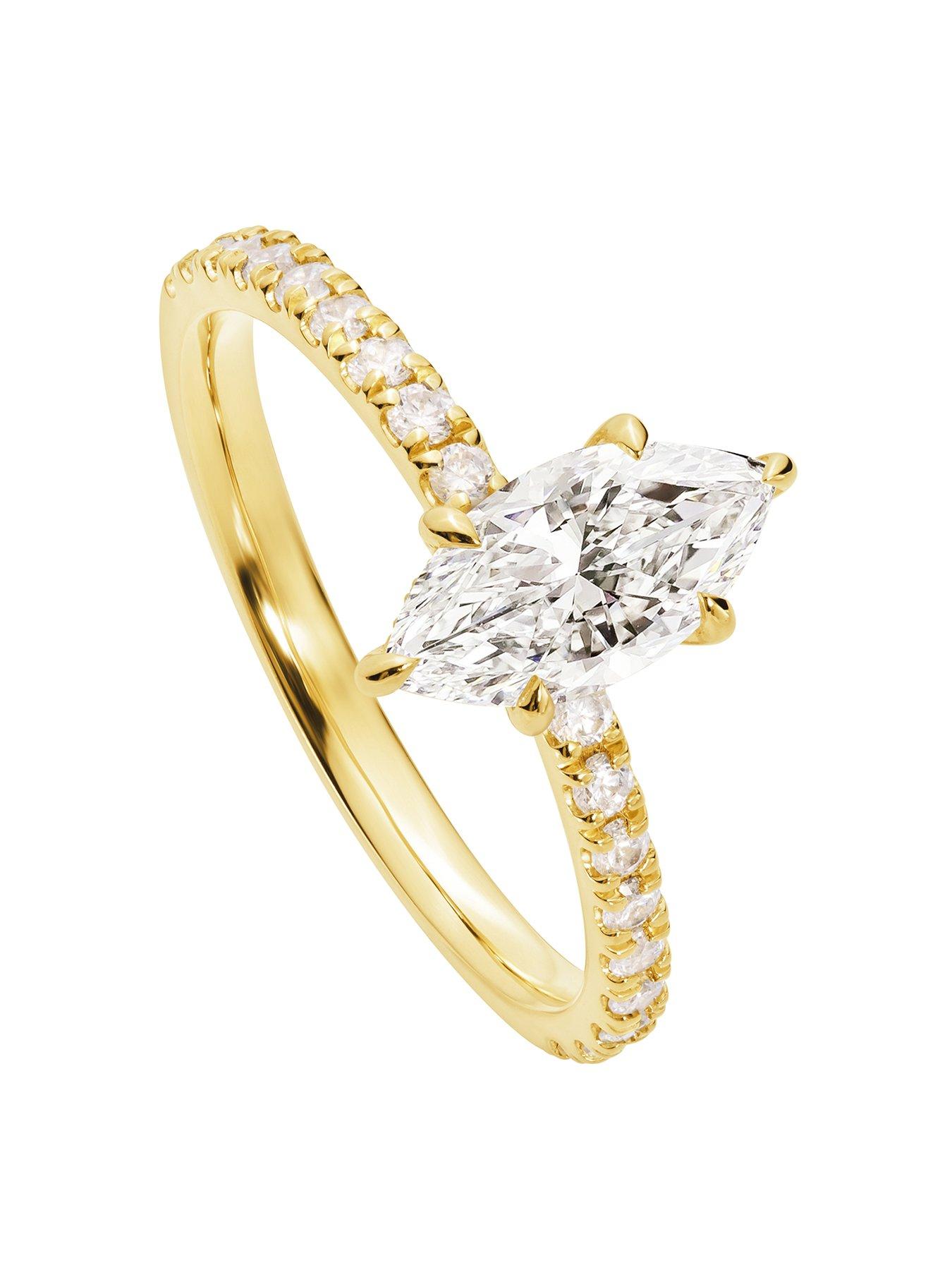 Product photograph of Created Brilliance Maeve 18ct Yellow Gold 1ct Marquise Lab Grown Diamond Hidden Halo Engagement Ring from very.co.uk