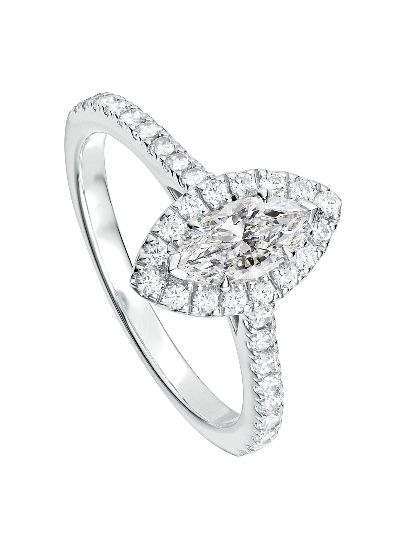 Product photograph of Created Brilliance Astra 18ct White Gold 1ct Marquise Lab Grown Diamond Halo Engagement Ring from very.co.uk