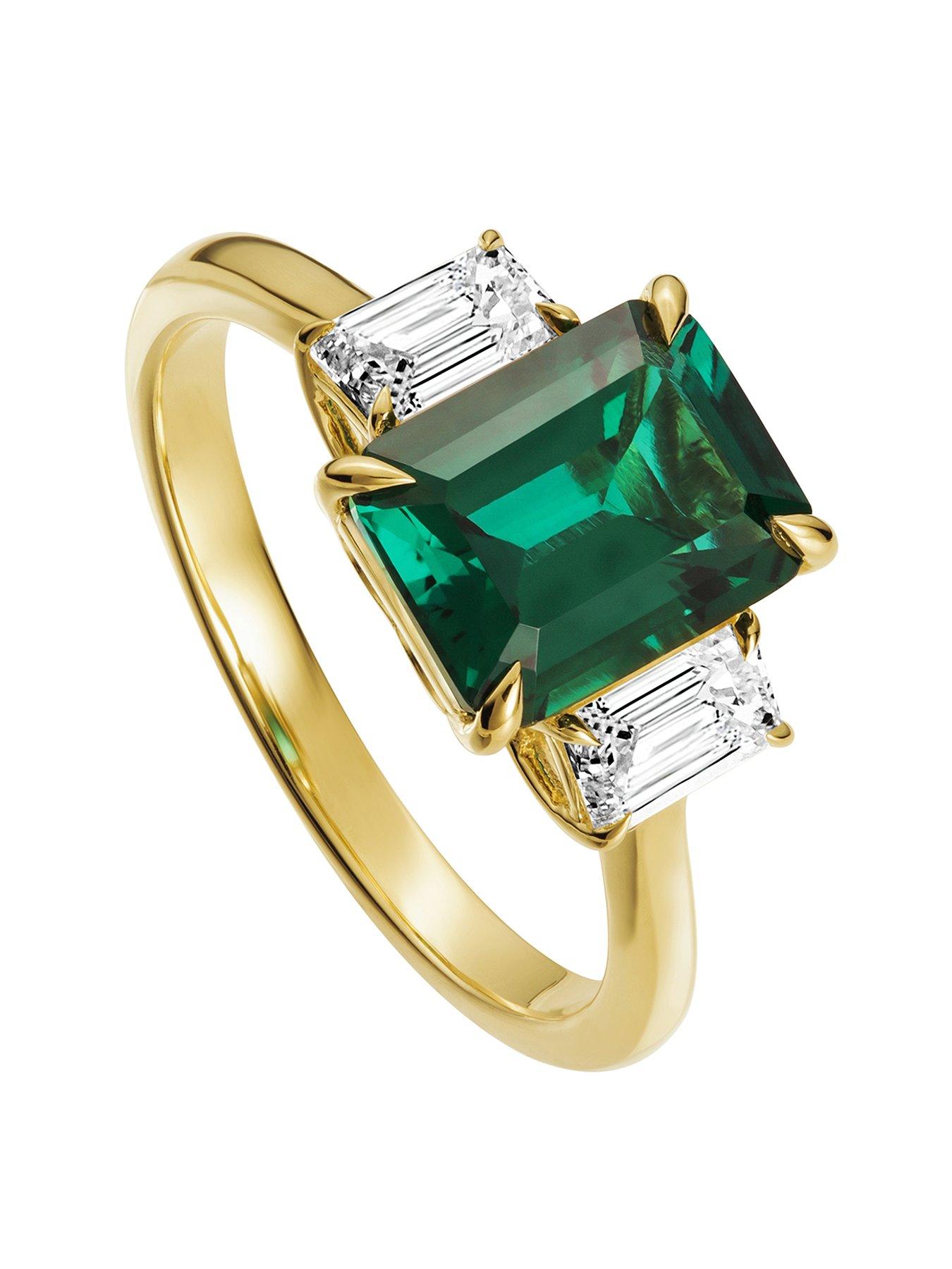 Created Brilliance Murphy 18ct Yellow Gold Created Emerald and Lab Grown Diamond Three Stone Ring