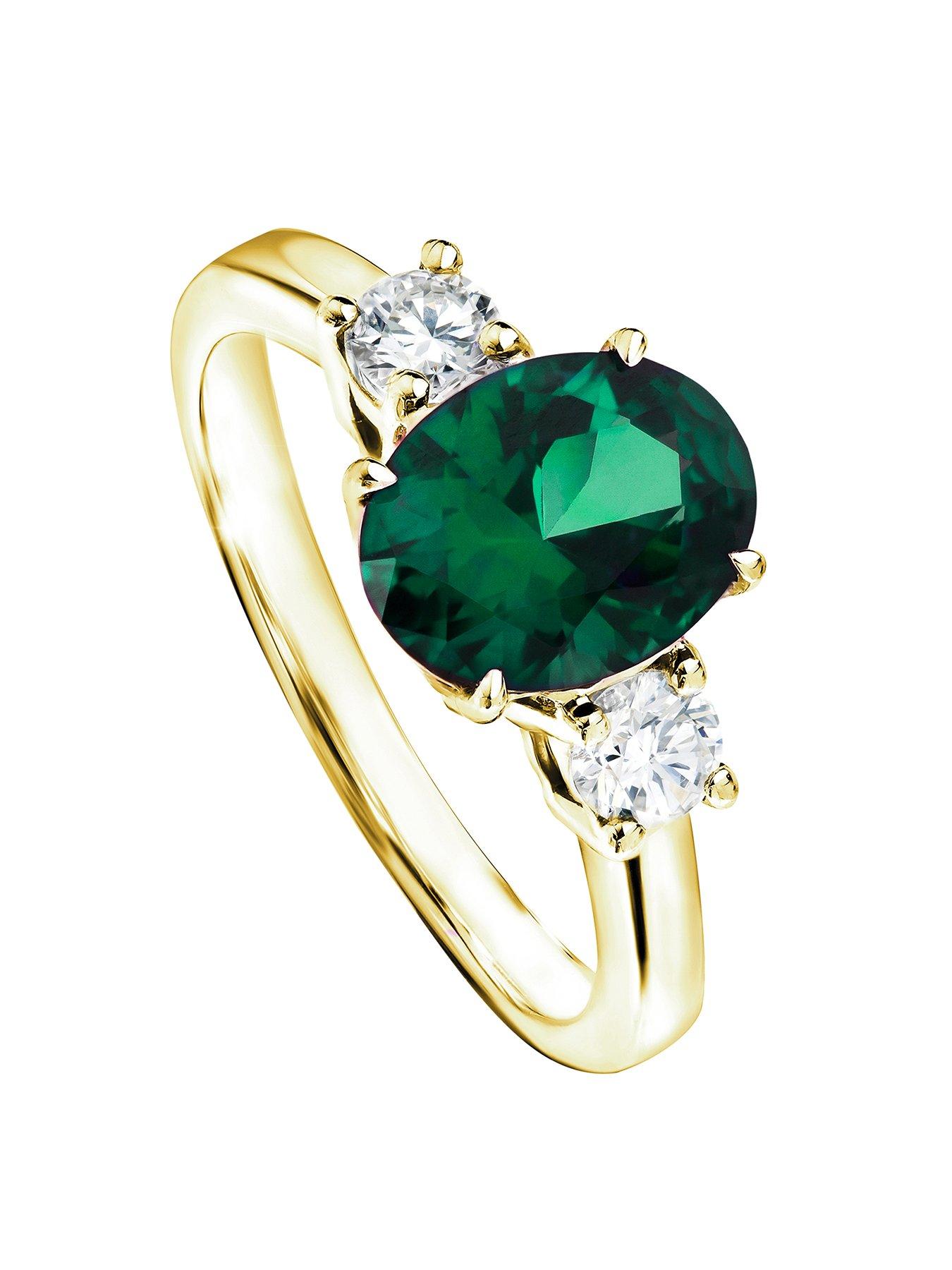 Product photograph of Created Brilliance Ellison 9ct Yellow Gold Created Emerald 0 33ct Lab Grown Diamond Three Stone Ring from very.co.uk