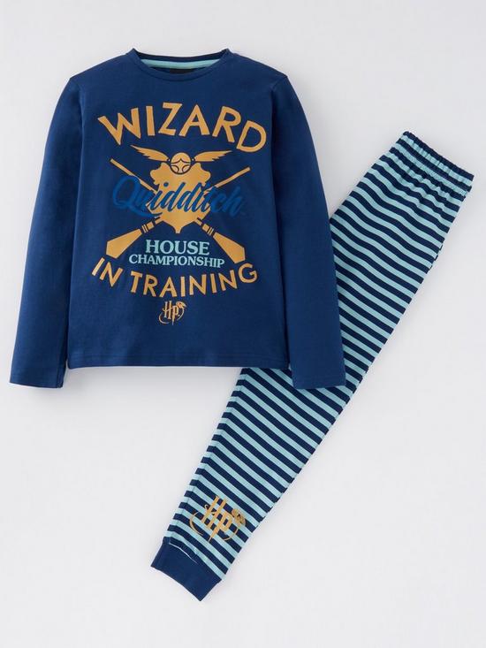 front image of harry-potter-wizard-in-training-long-sleeve-pyjamas-navy