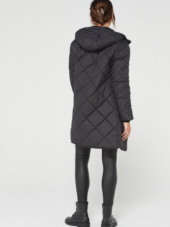 Everyday Diamond Quilt Longline Hooded Coat - Black | very.co.uk