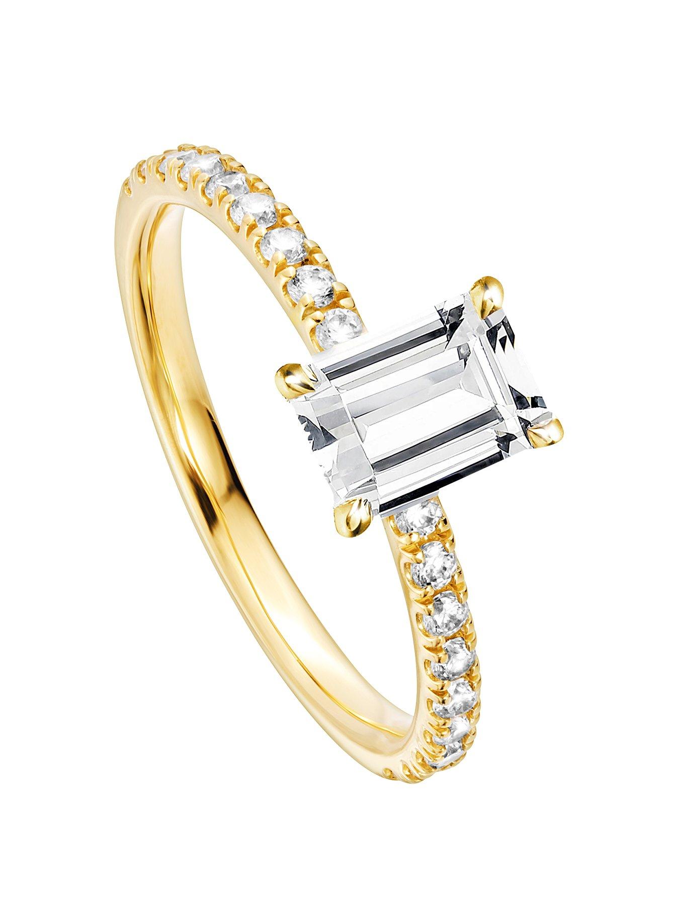 Product photograph of Created Brilliance Blake 18ct Yellow Gold 1ct Emerald Cut Lab Grown Diamond Hidden Halo Engagement Ring from very.co.uk