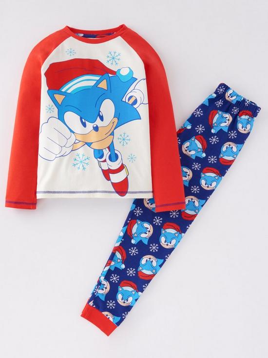 front image of sonic-the-hedgehog-christmas-raglan-pyjamas-red