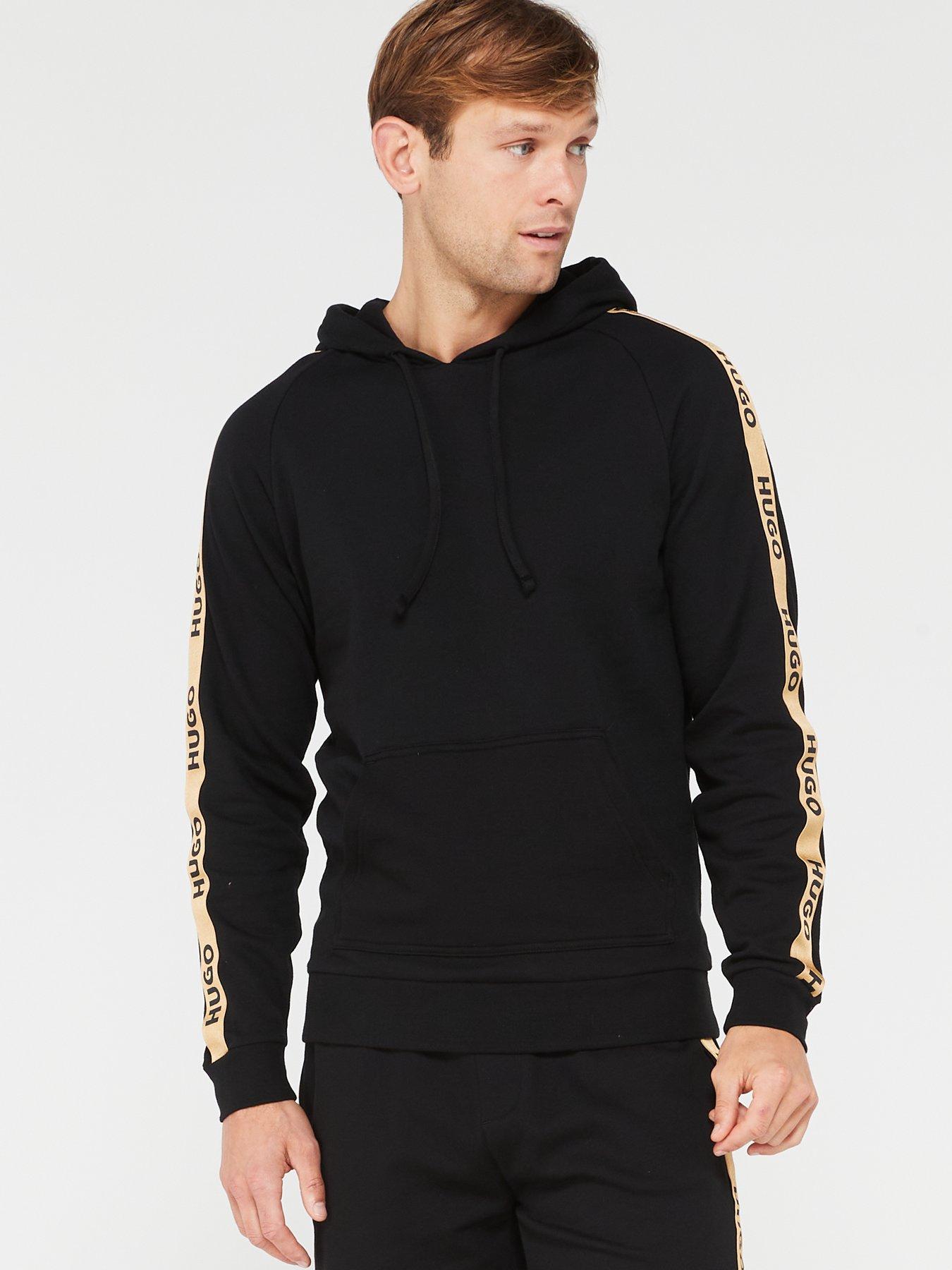 HUGO Sporty Tape Logo Lounge Hoodie Black Gold very