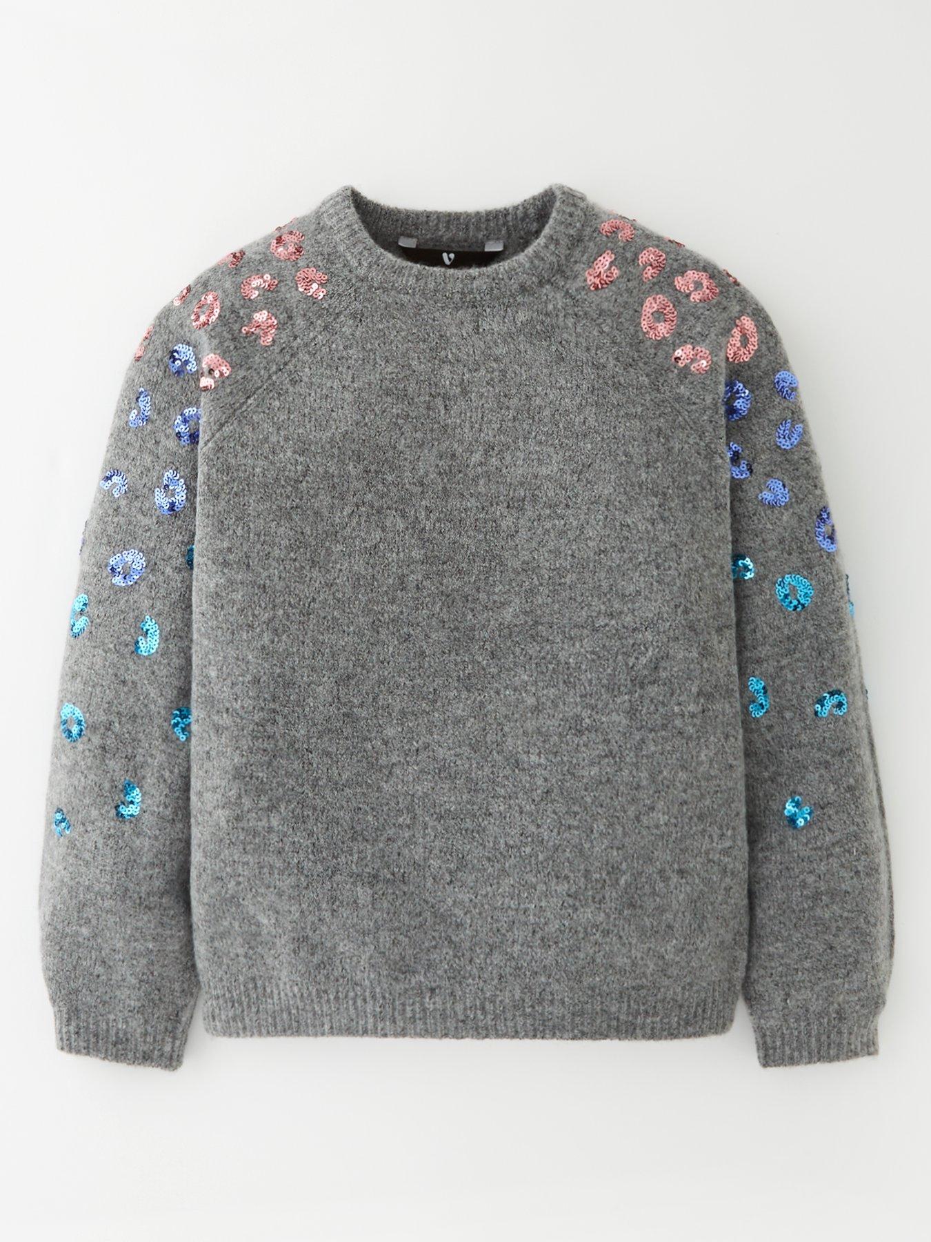 V by Very Girls Knitted Sequin Leopard Jumper - Multi | very.co.uk