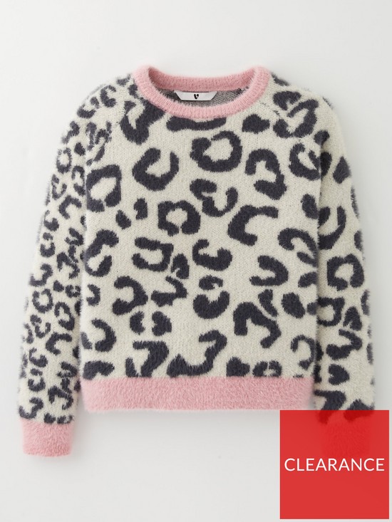 front image of v-by-very-girls-mono-leopard-knitted-jumper-multi