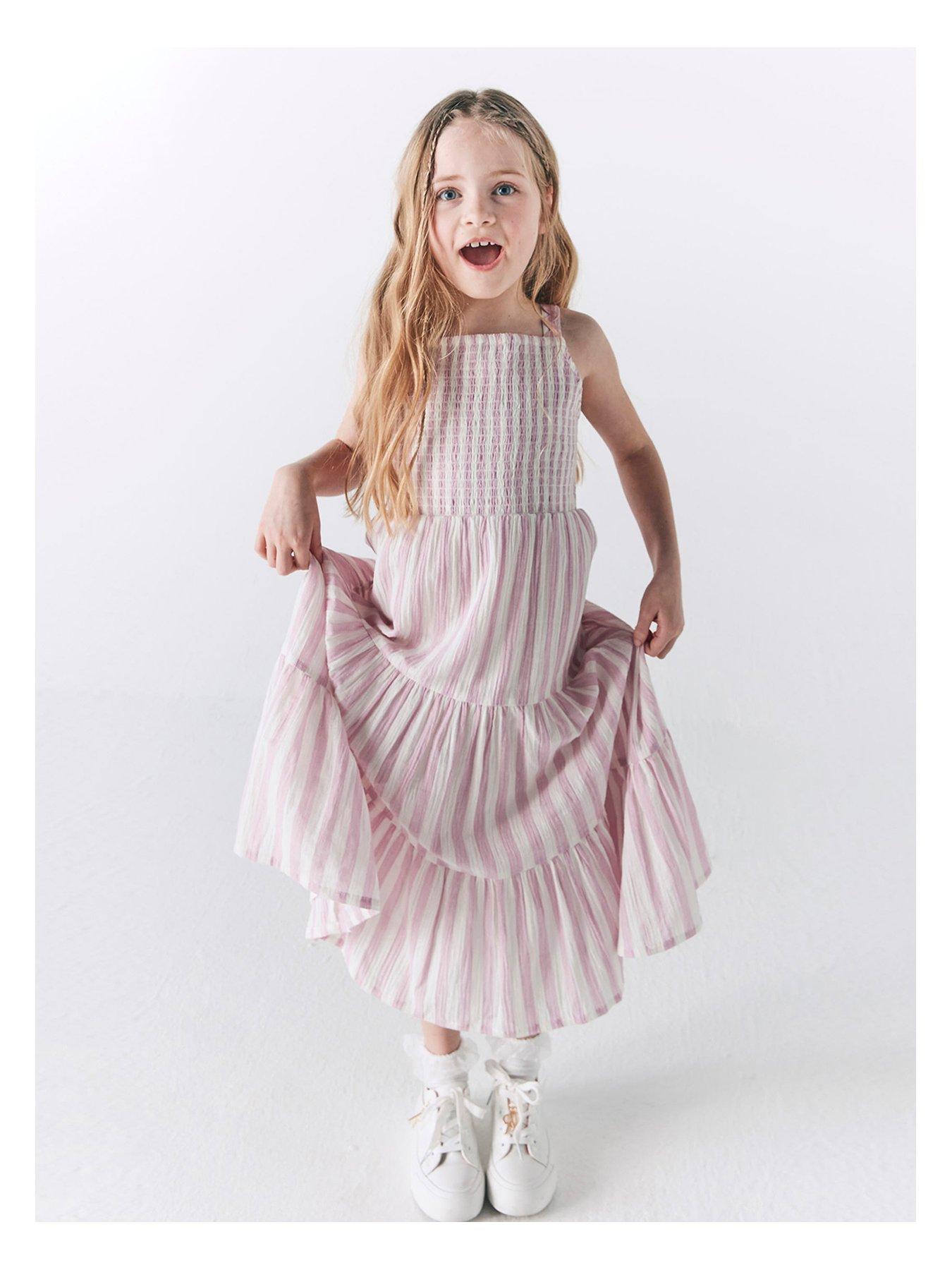 River Island Girls Stripe Tiered Maxi Dress Pink very