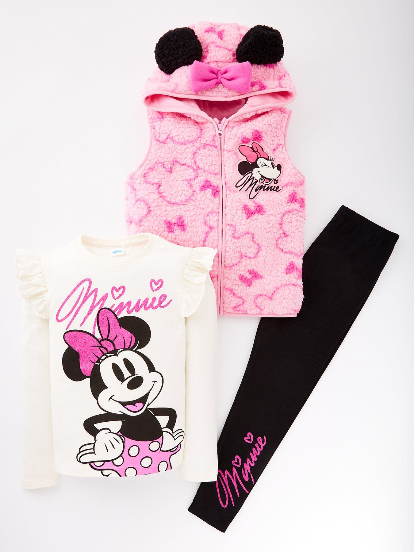 Minnie Mouse 3 Piece Borg Gilet, Long Sleeve T-shirt and Leggings Set -  Pink