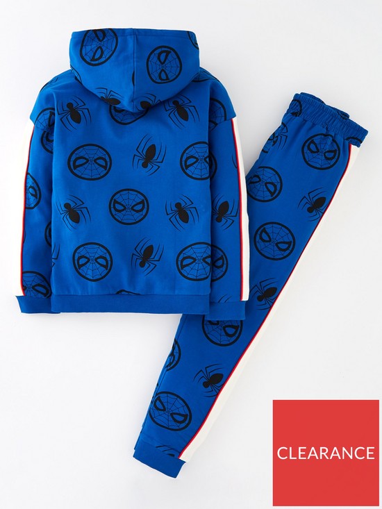 back image of spiderman-2-piece-all-over-print-hoodie-and-jogger-set-blue