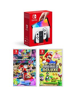 Nintendo Switch Oled Oled Console White With Mario Kart 8 And New Super Mario Bros U Deluxe