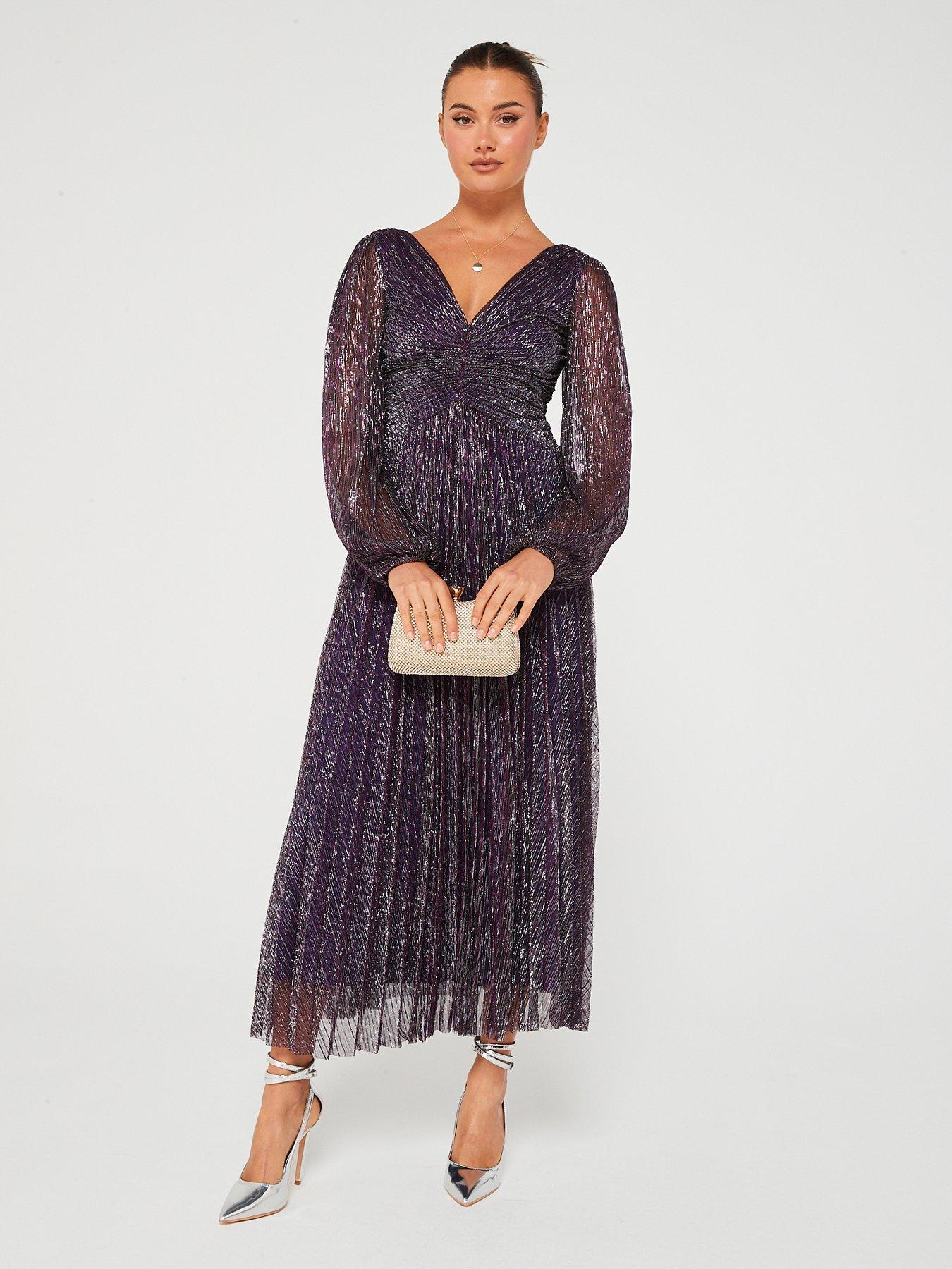 Long sleeve midi pleated dress sale