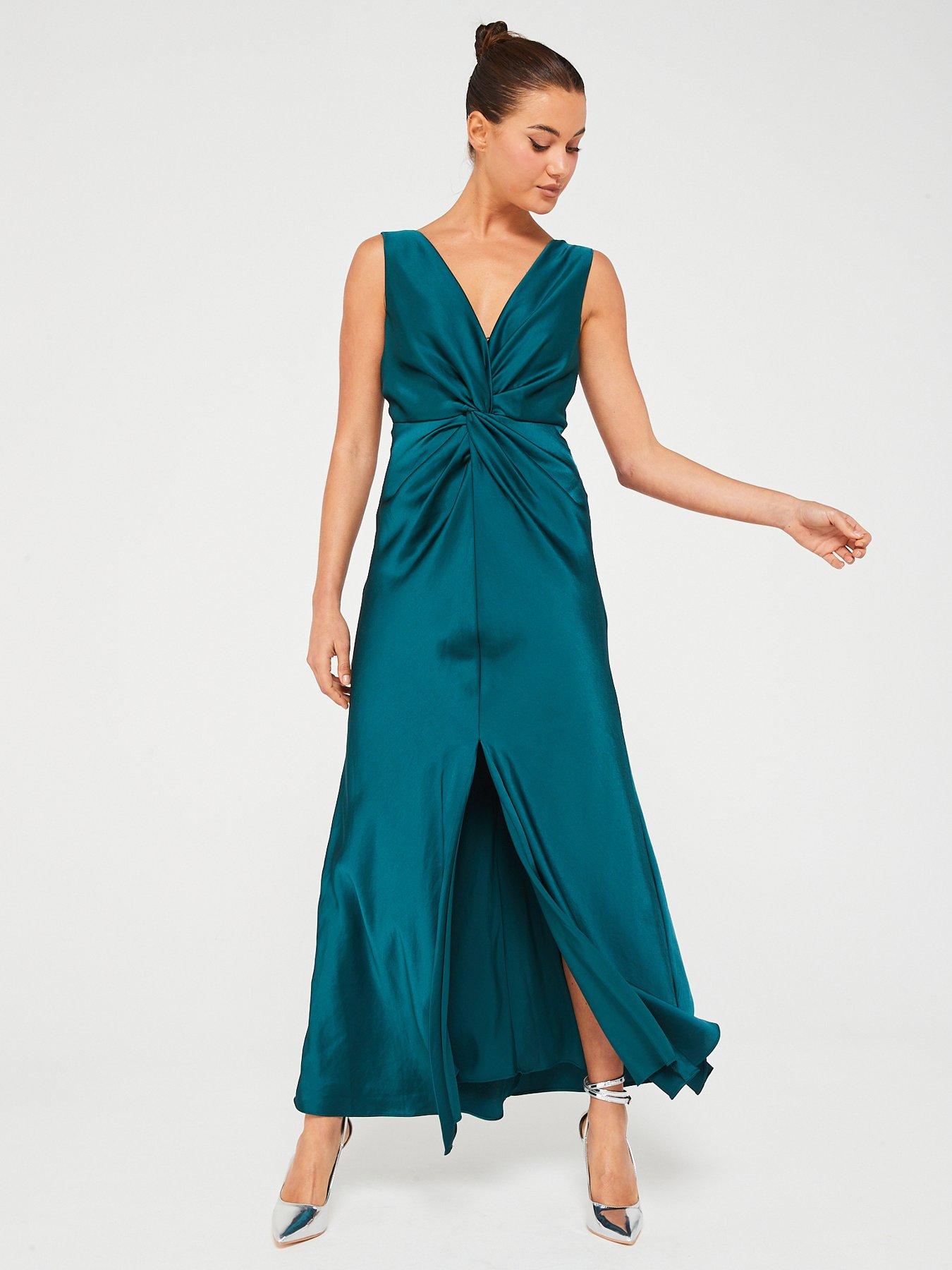 undefined Knot Detail Satin Cami Dress - Teal