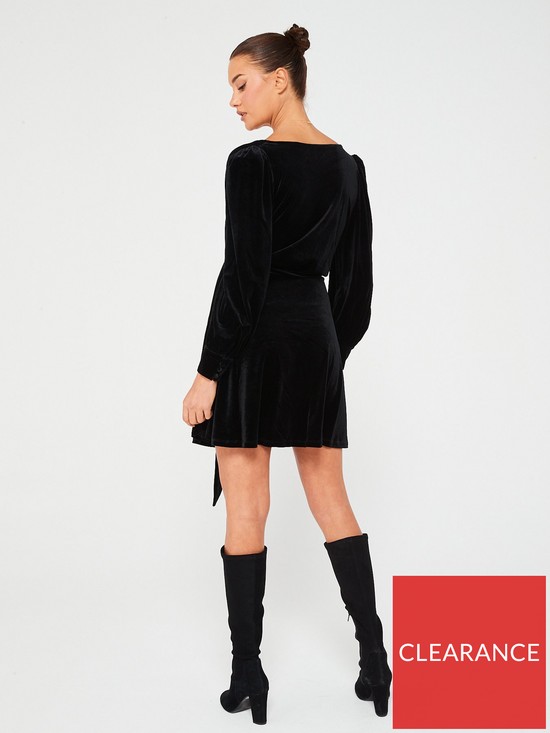 stillFront image of v-by-very-long-sleeve-v-neck-velvet-mini-skater-dress-black