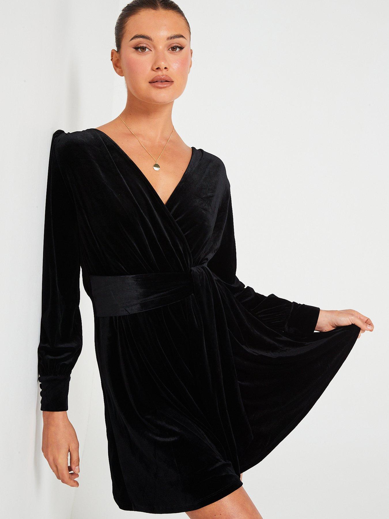 Black velvet skater dress long sleeve sales
