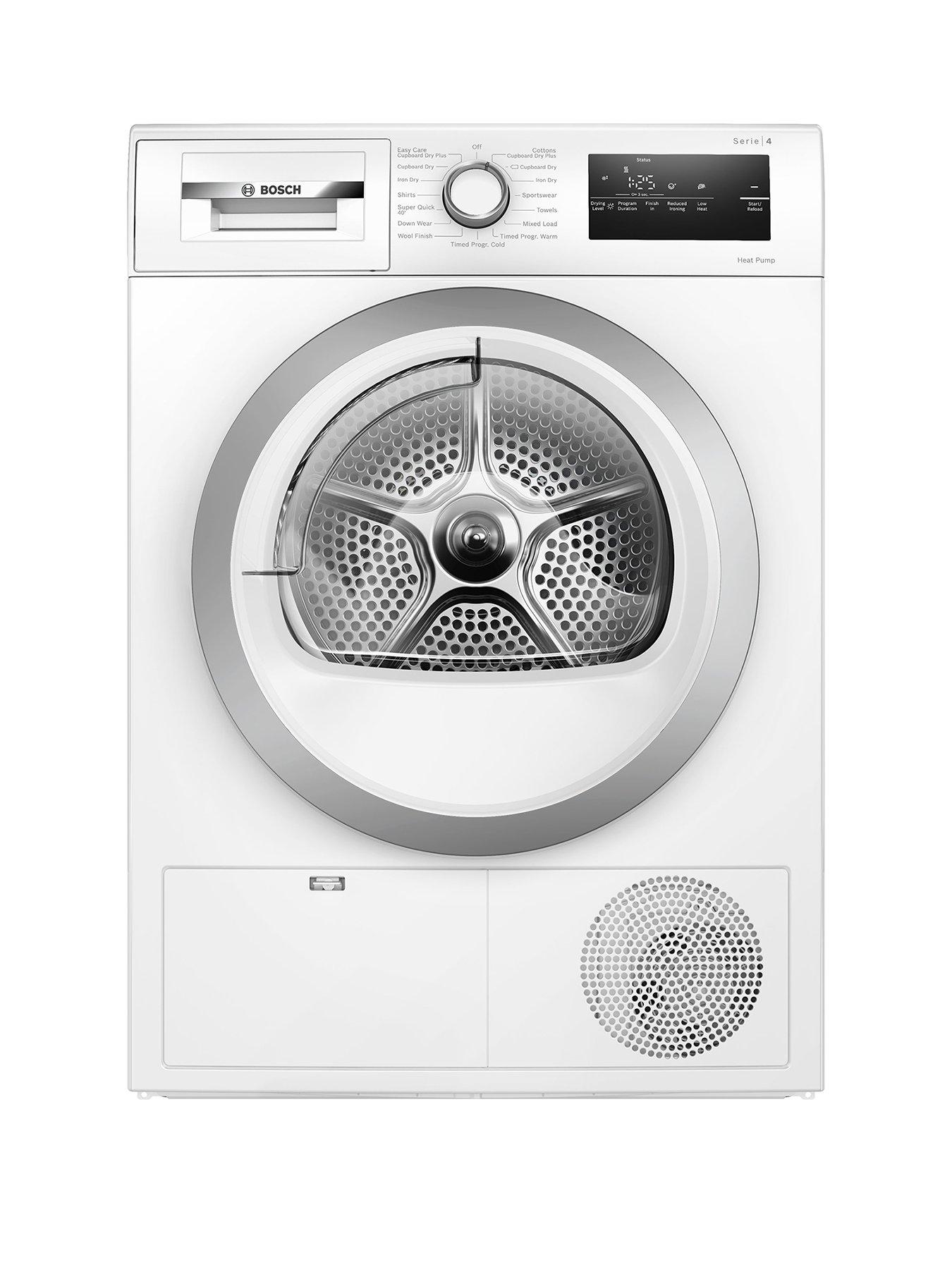 Product photograph of Bosch Series 4 Wth85223gb 8kg Load Heat Pump Freestanding Tumble Dryer - White from very.co.uk