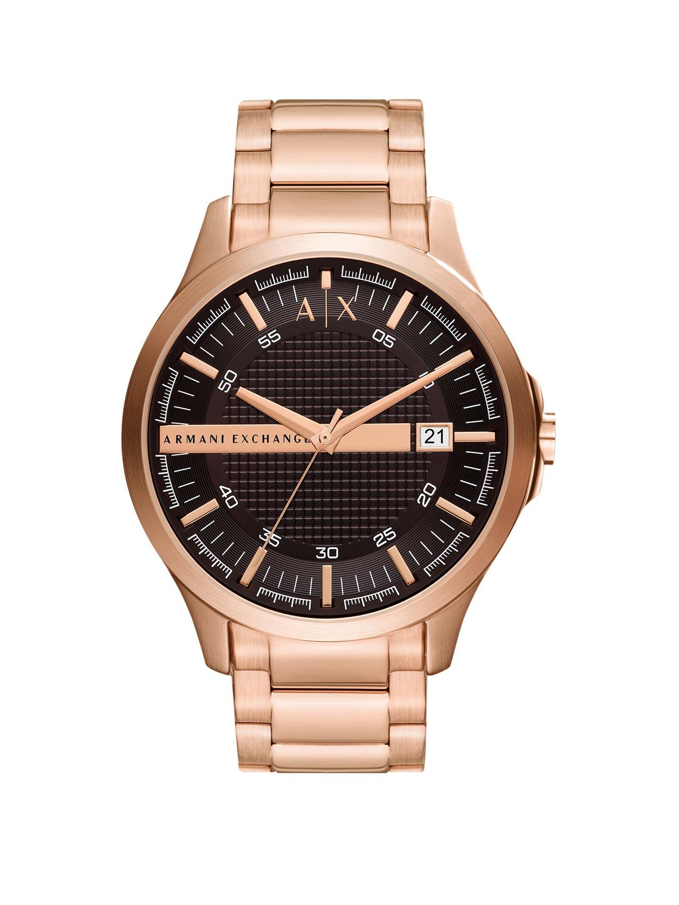 Product photograph of Armani Exchange 3-hand Date Rose Gold-tone Stainless Steel Watch from very.co.uk