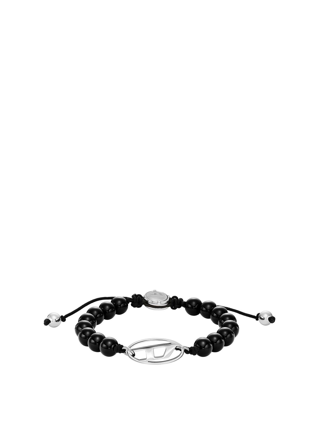 diesel-oval-d-logo-black-agate-beaded-bracelet