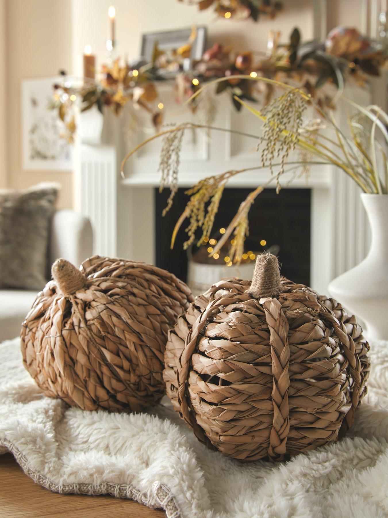 Product photograph of Very Home Set Of 2 Wicker-effect Pumpkins from very.co.uk