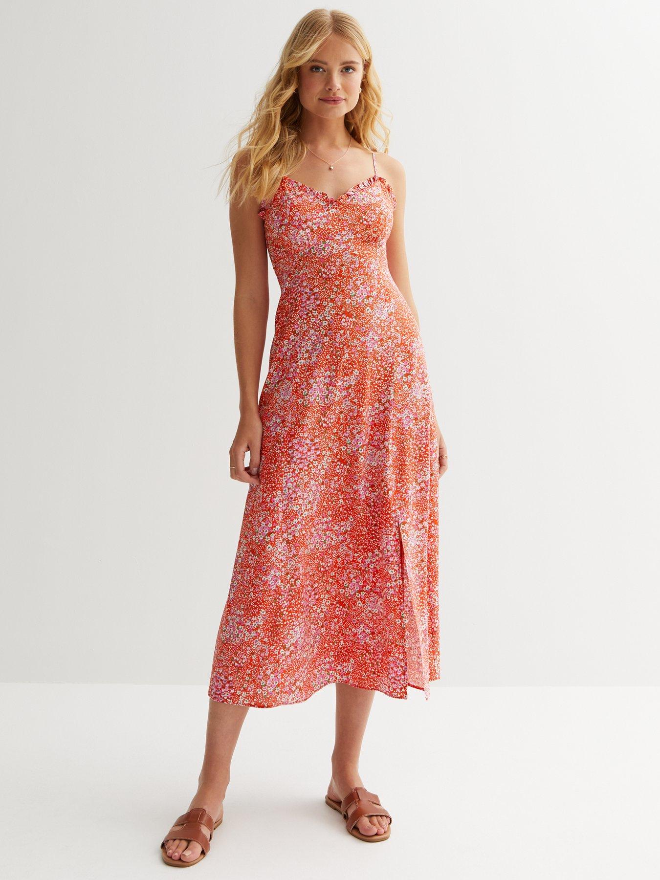 Floral Strappy Frill Detail Maxi Dress