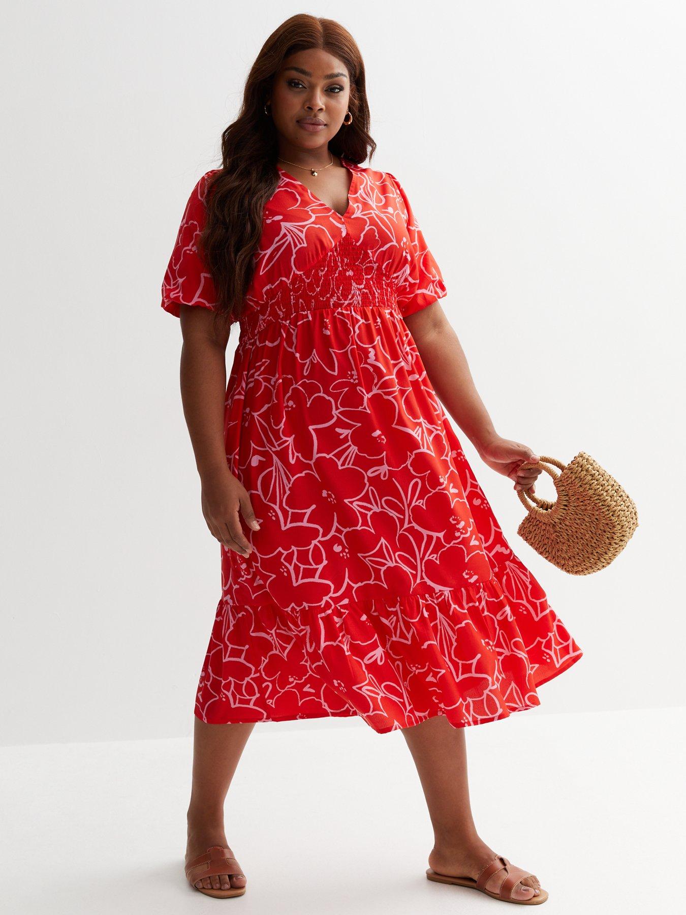 New look red on sale floral midi dress