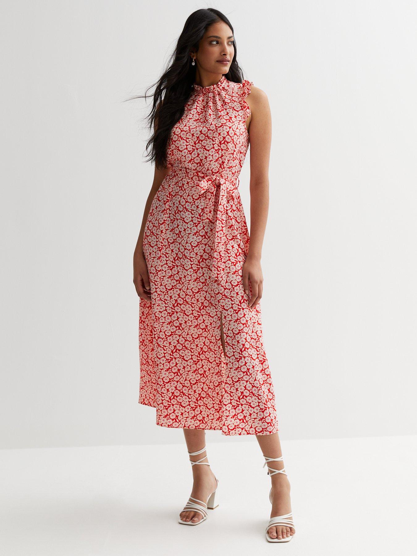 New look red outlet floral midi dress