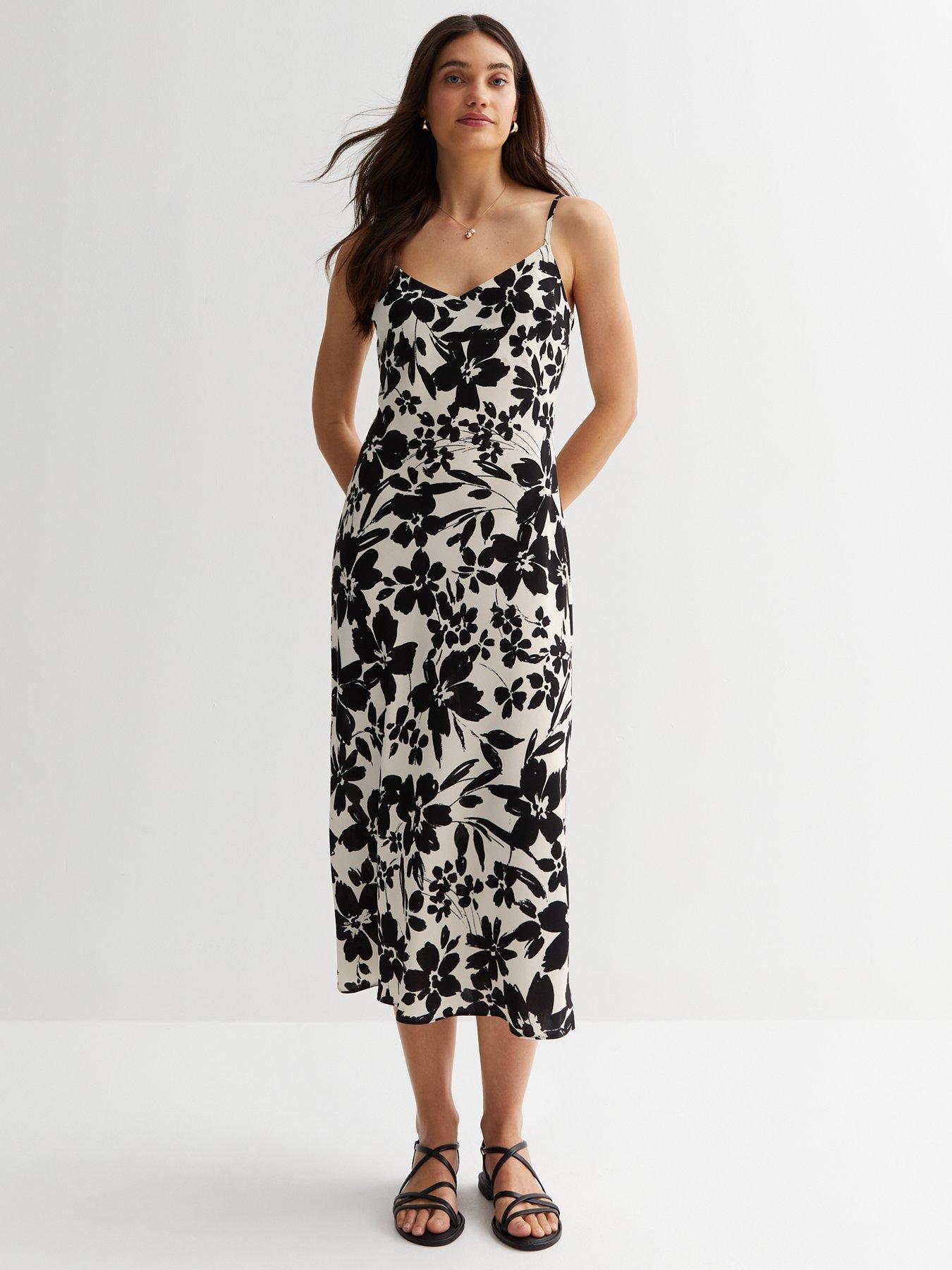 New Look Floral Satin Strappy Midi Dress - Print