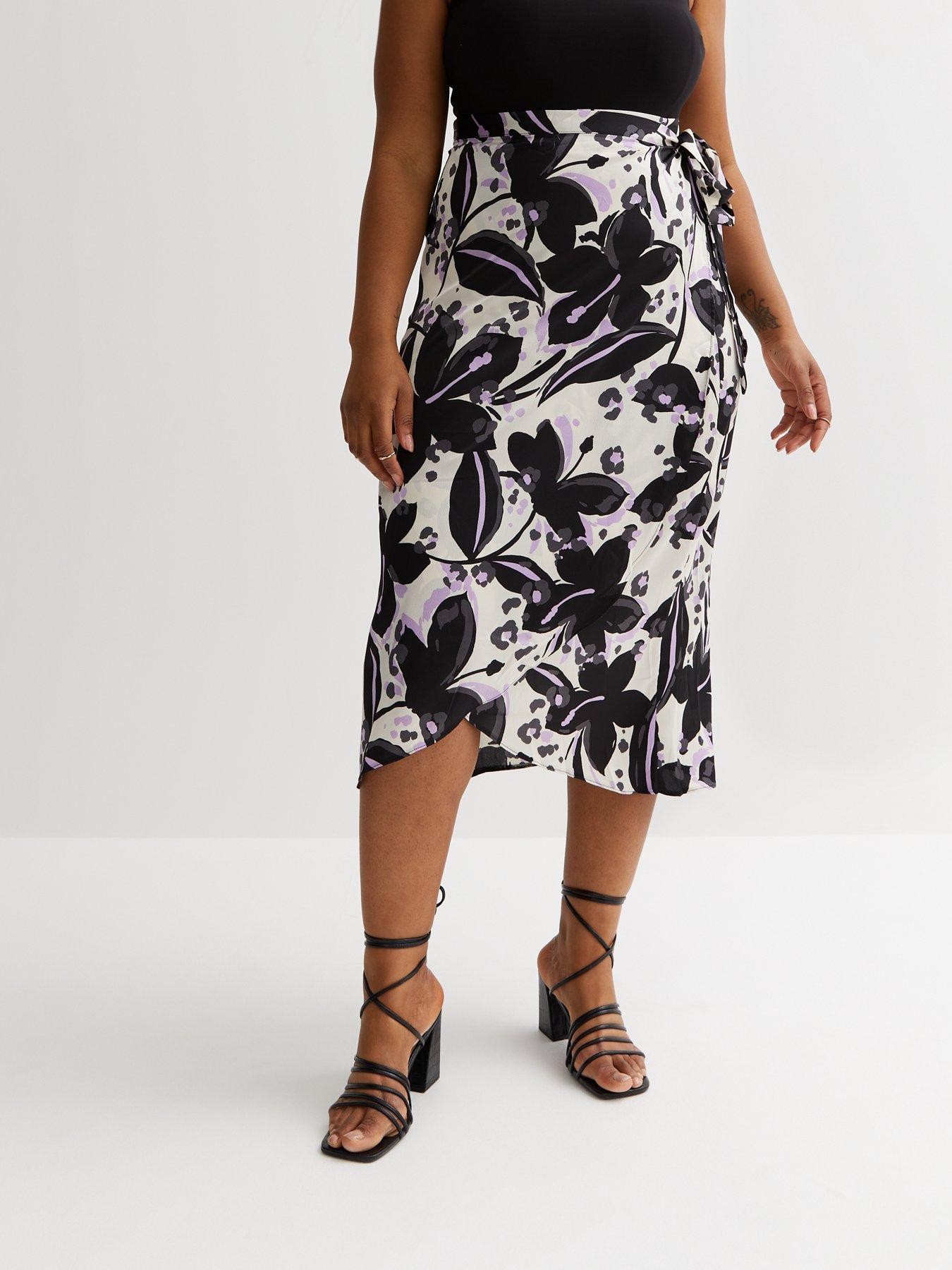 New Look Black Pattern Floral Wrapped Satin Skirt very