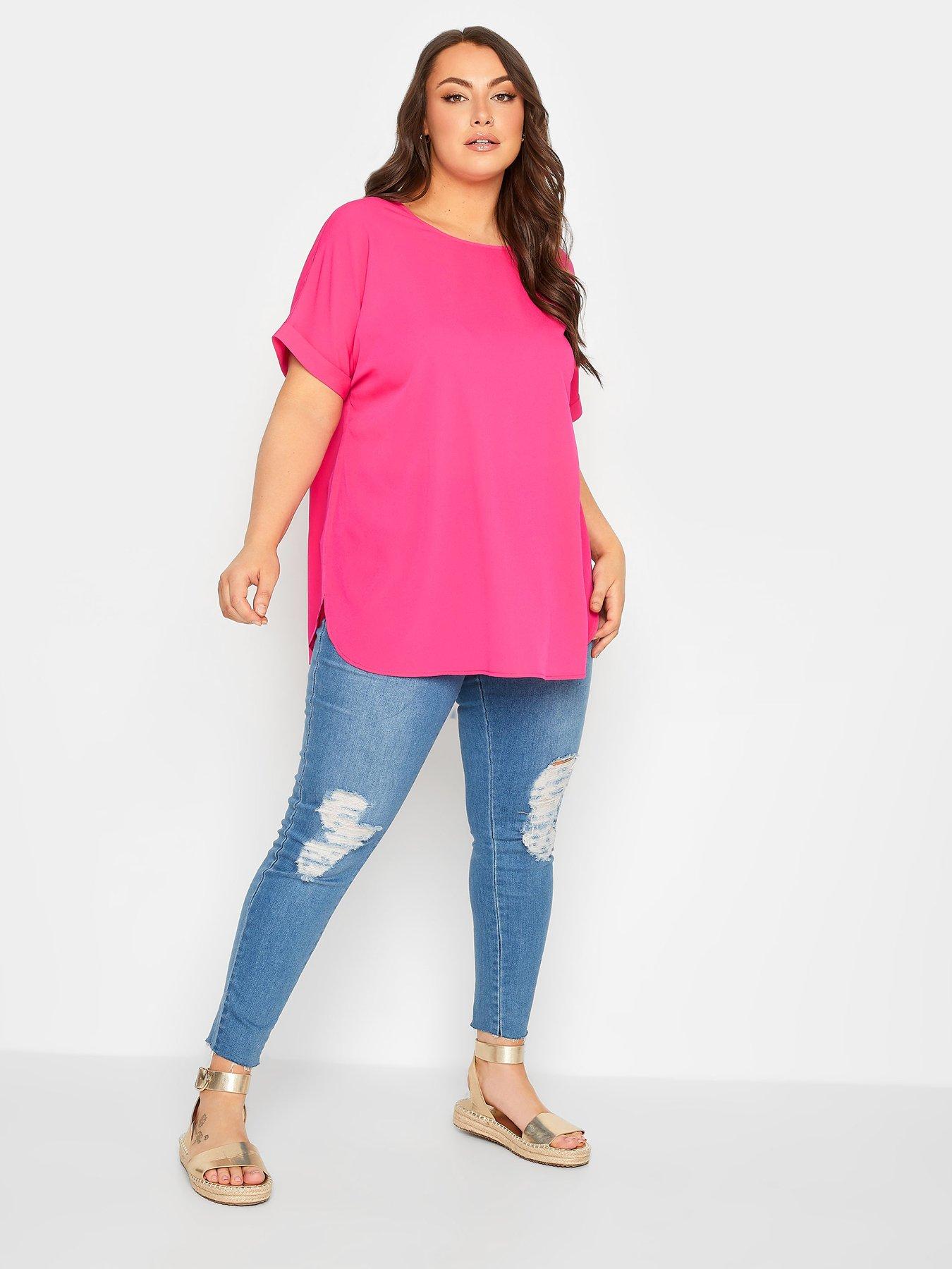 Yours Short Sleeve Boxy Top - Hot Pink