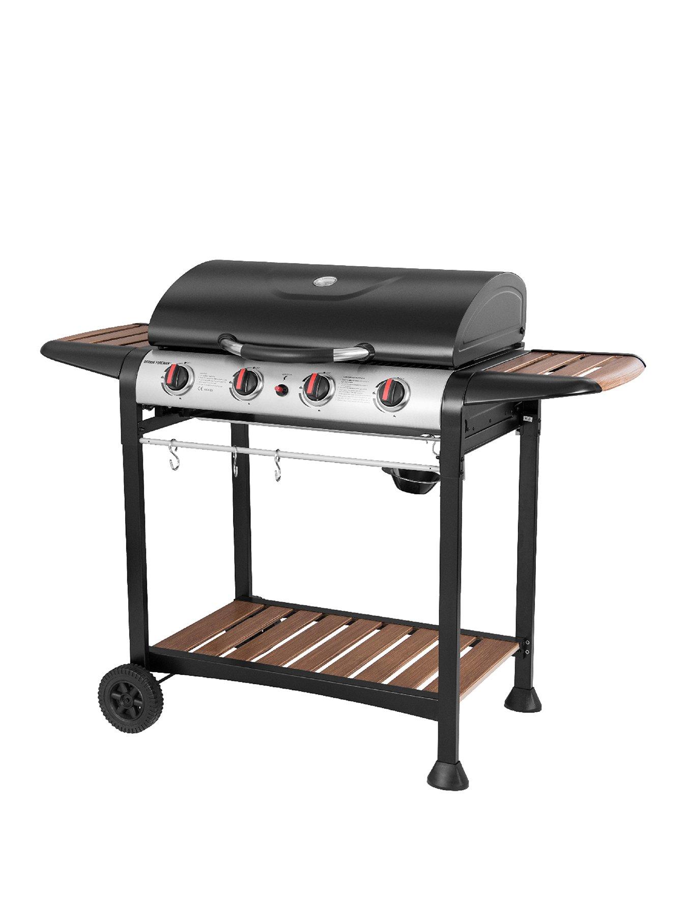 Product photograph of George Foreman 4-burner Gas Bbq - Black Amp Wood Effect from very.co.uk