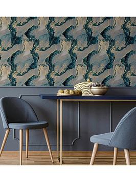 Product photograph of Arthouse Abstract Marble Teal Gold Wallpaper from very.co.uk