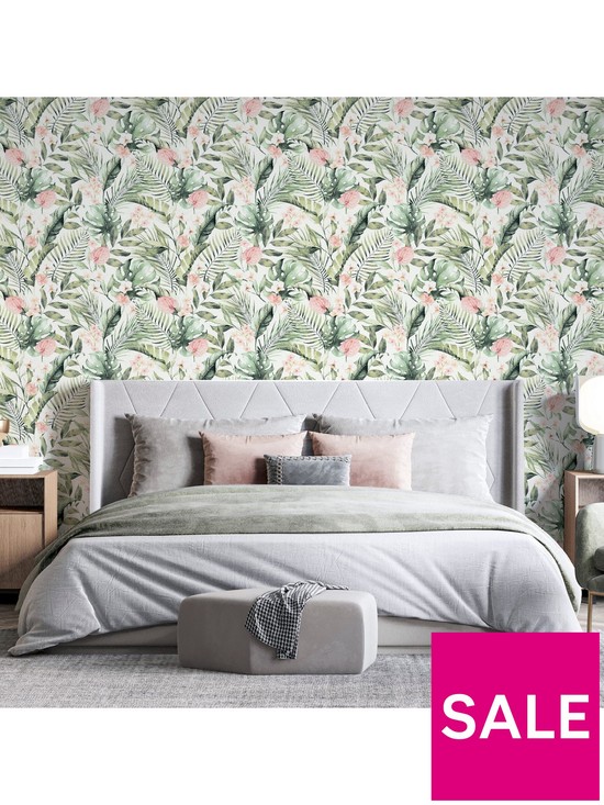 front image of arthouse-tropical-floral-pink-amp-green-wallpaper