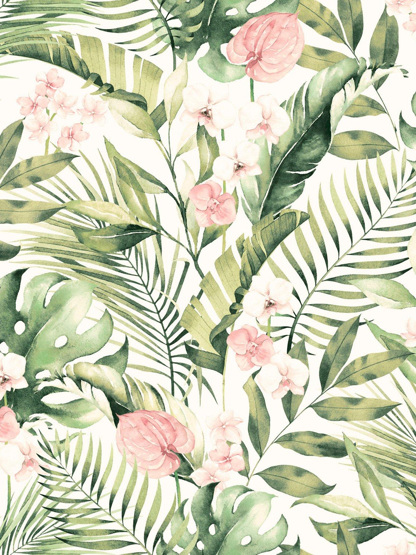 ARTHOUSE Tropical Floral Pink & Green Wallpaper very.co.uk