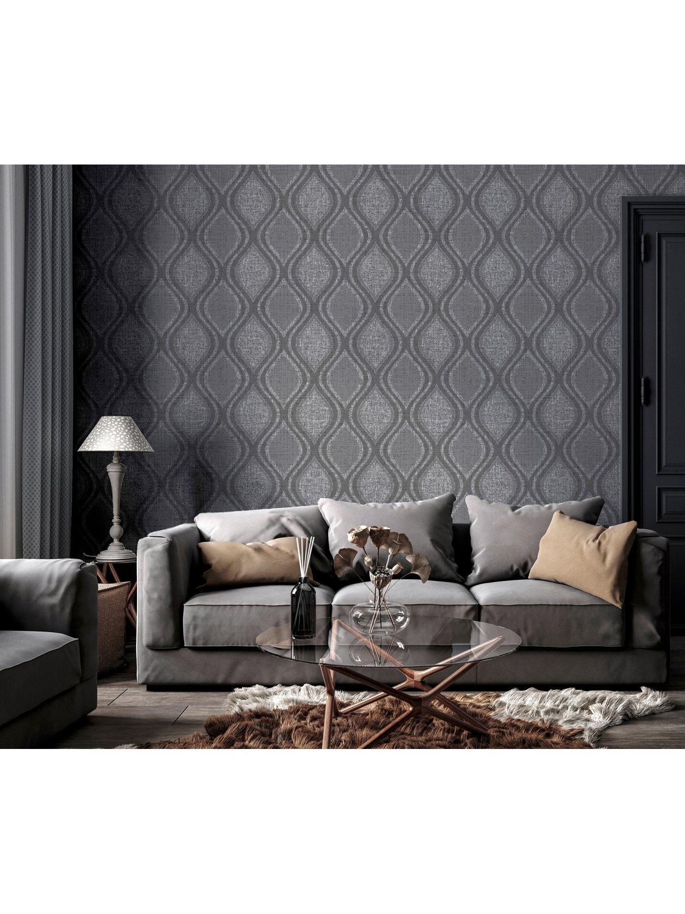 Product photograph of Arthouse Curve Charcoal Wallpaper from very.co.uk