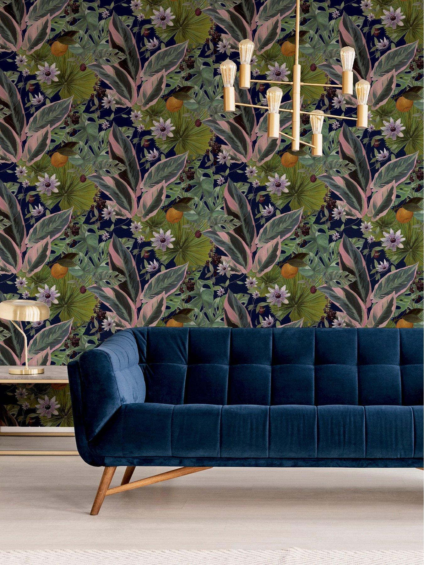 Product photograph of Arthouse Passion Flower Navy Wallpaper from very.co.uk