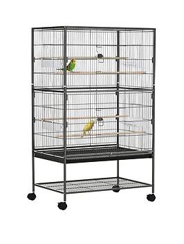 Product photograph of Pawhut Large Bird Cage Budgie Cage For Finch Canaries Parakeet With Rolling Stand Slide-out Tray Storage Shelf Food Containers Dark Grey from very.co.uk