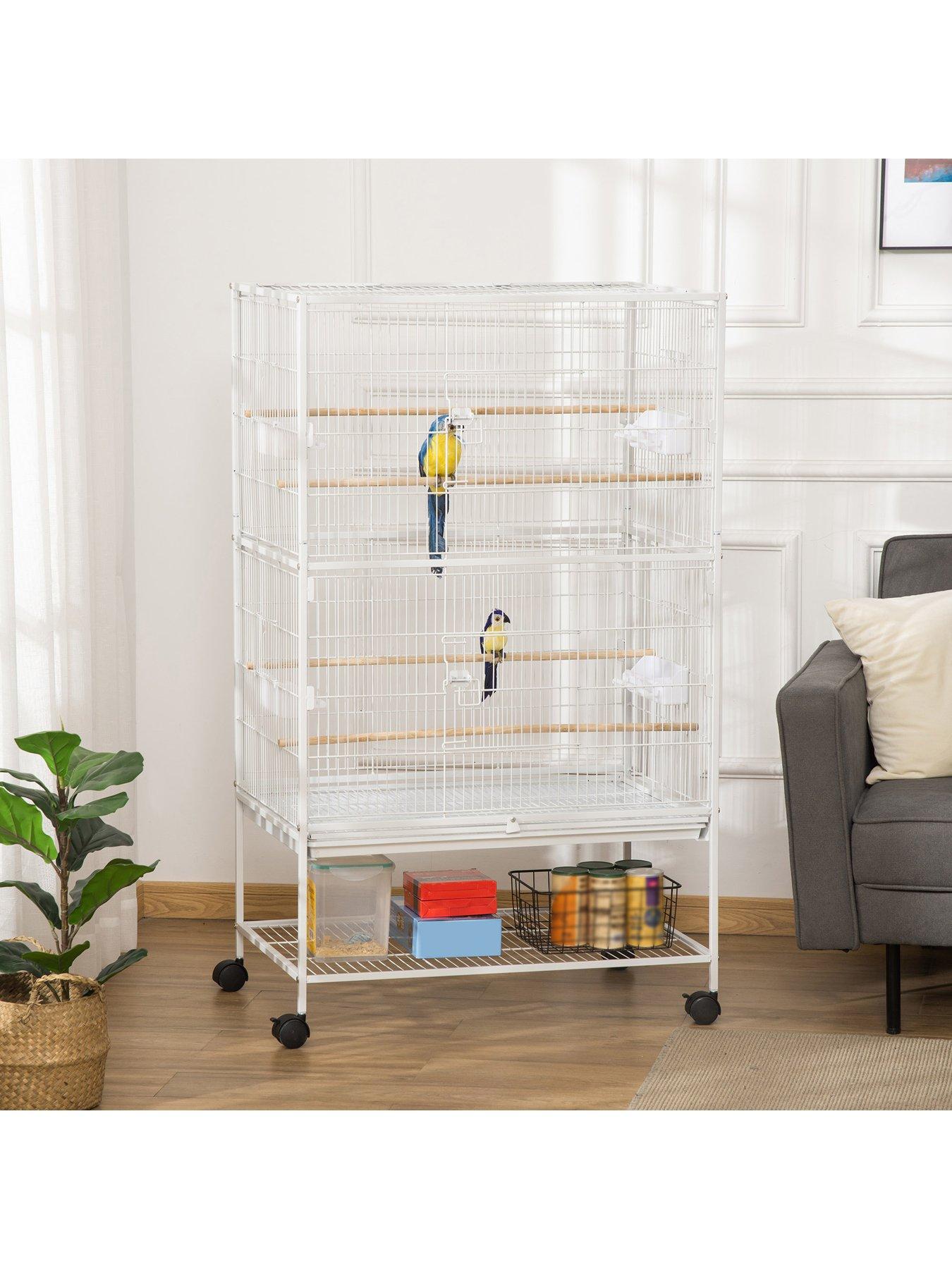 PawHut Large Bird Cage Aviary for Finch Canaries, Budgies with Rolling ...