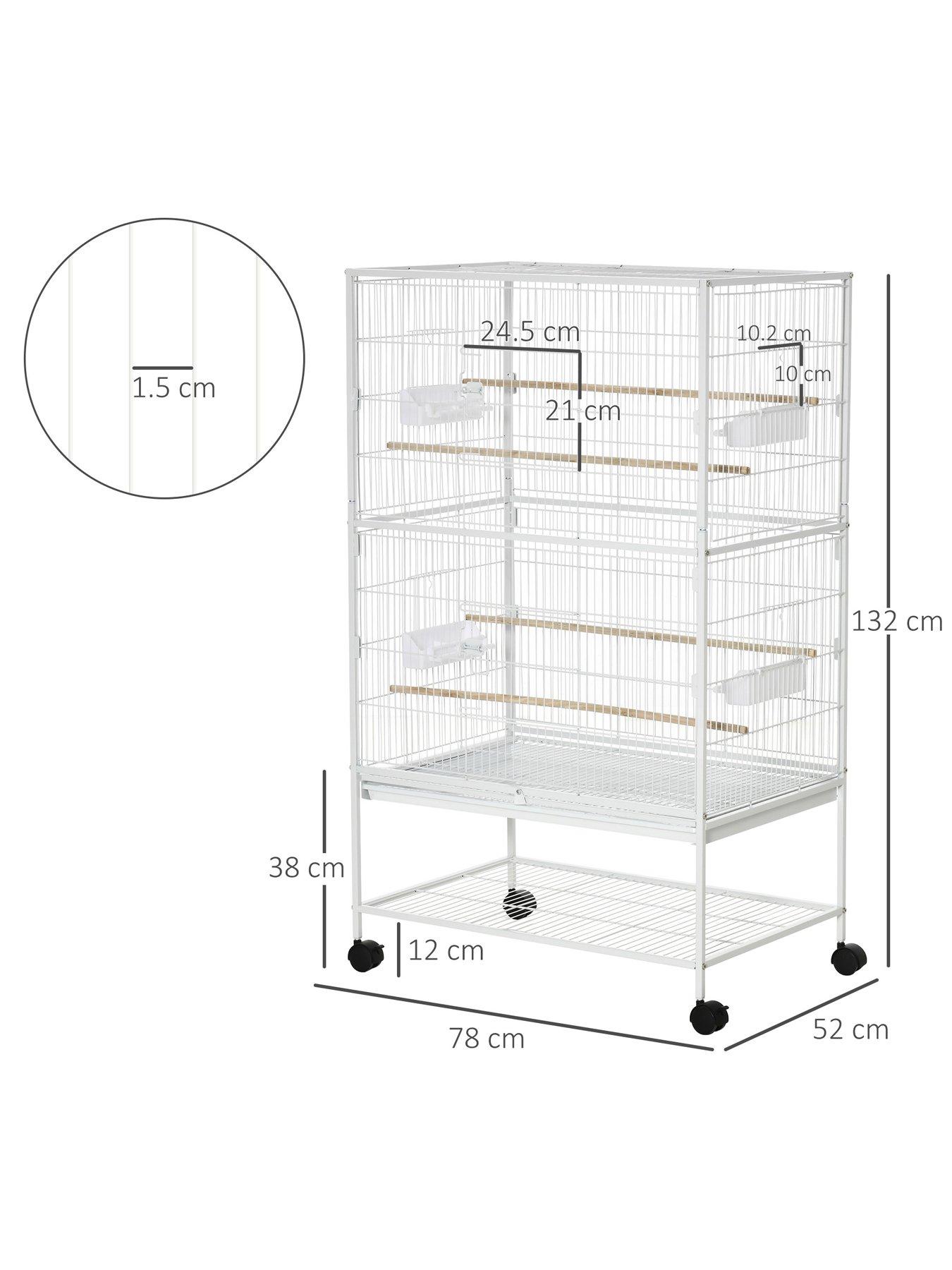 View of PawHut Large Bird Cage Aviary for Finch Canaries, Budgies with Rolling ...