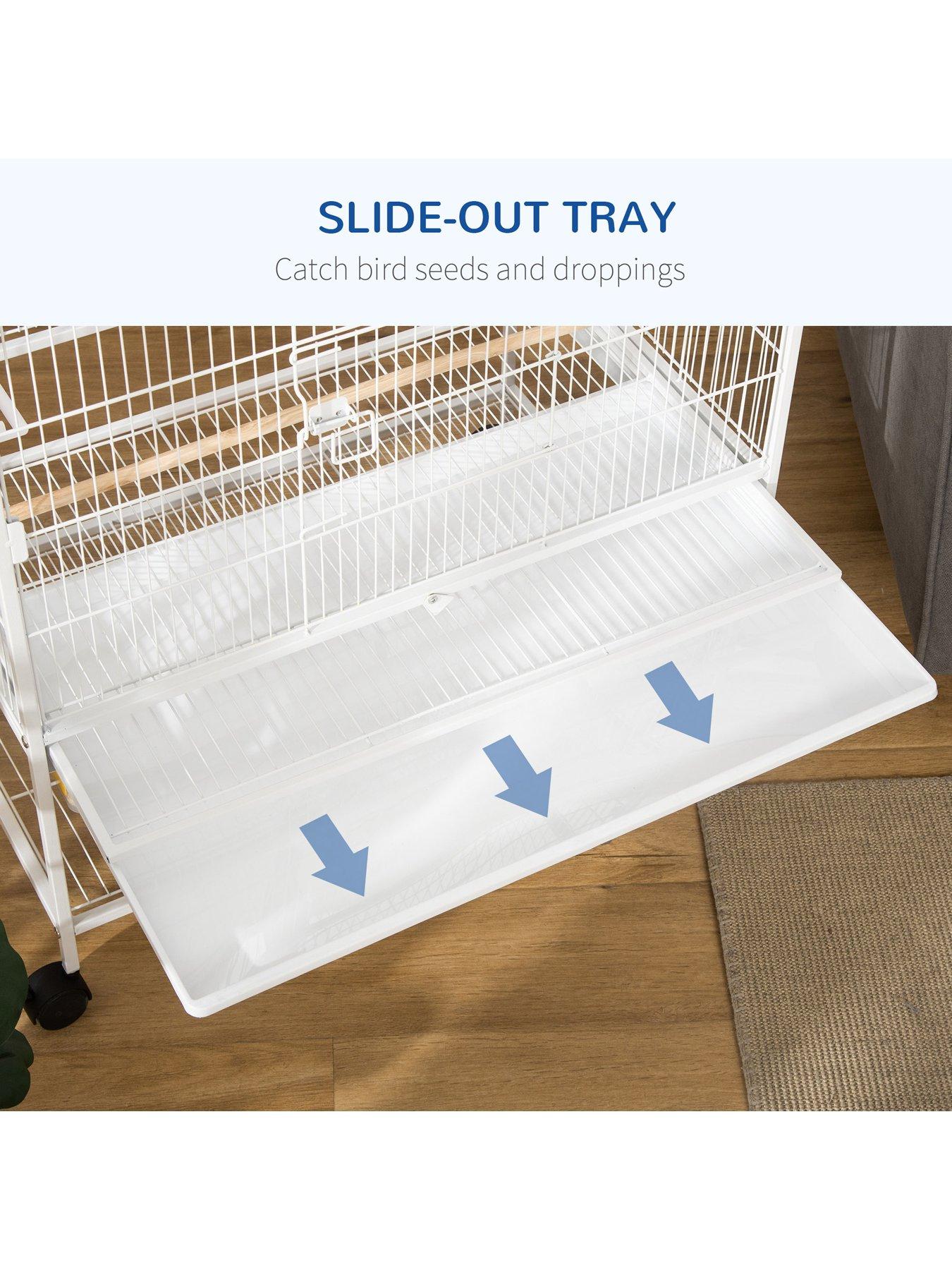 PawHut Large Bird Cage Aviary for Finch Canaries, Budgies with Rolling ... - Large Bird Aviary With Perch Uk