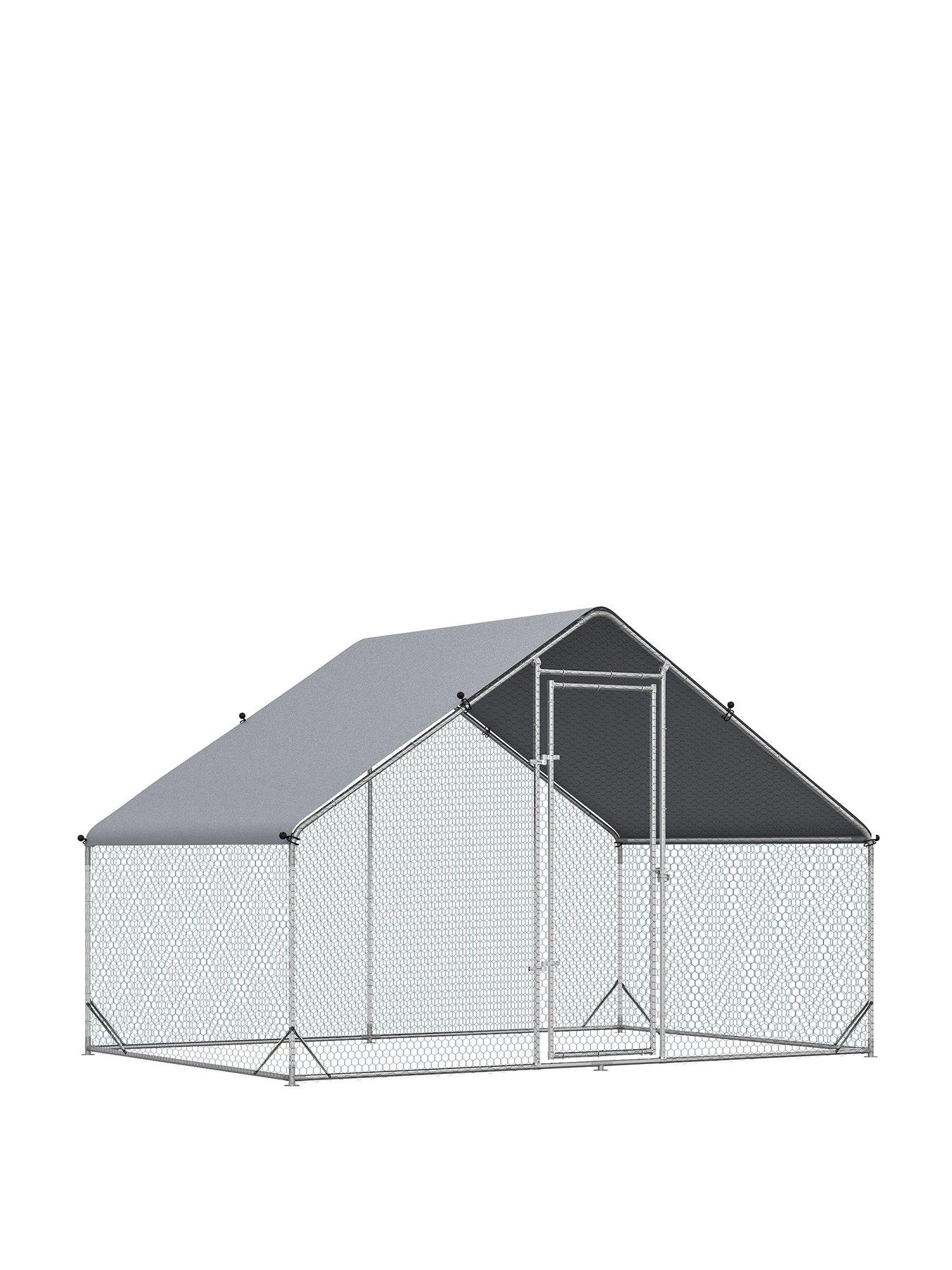 PawHut Walk In Chicken Run Galvanized Chicken Coop Hen Poultry House Cage Rabbit Hutch Pet Playpen Backyard With Water-Resist Cover, 3 x 2 x 2m