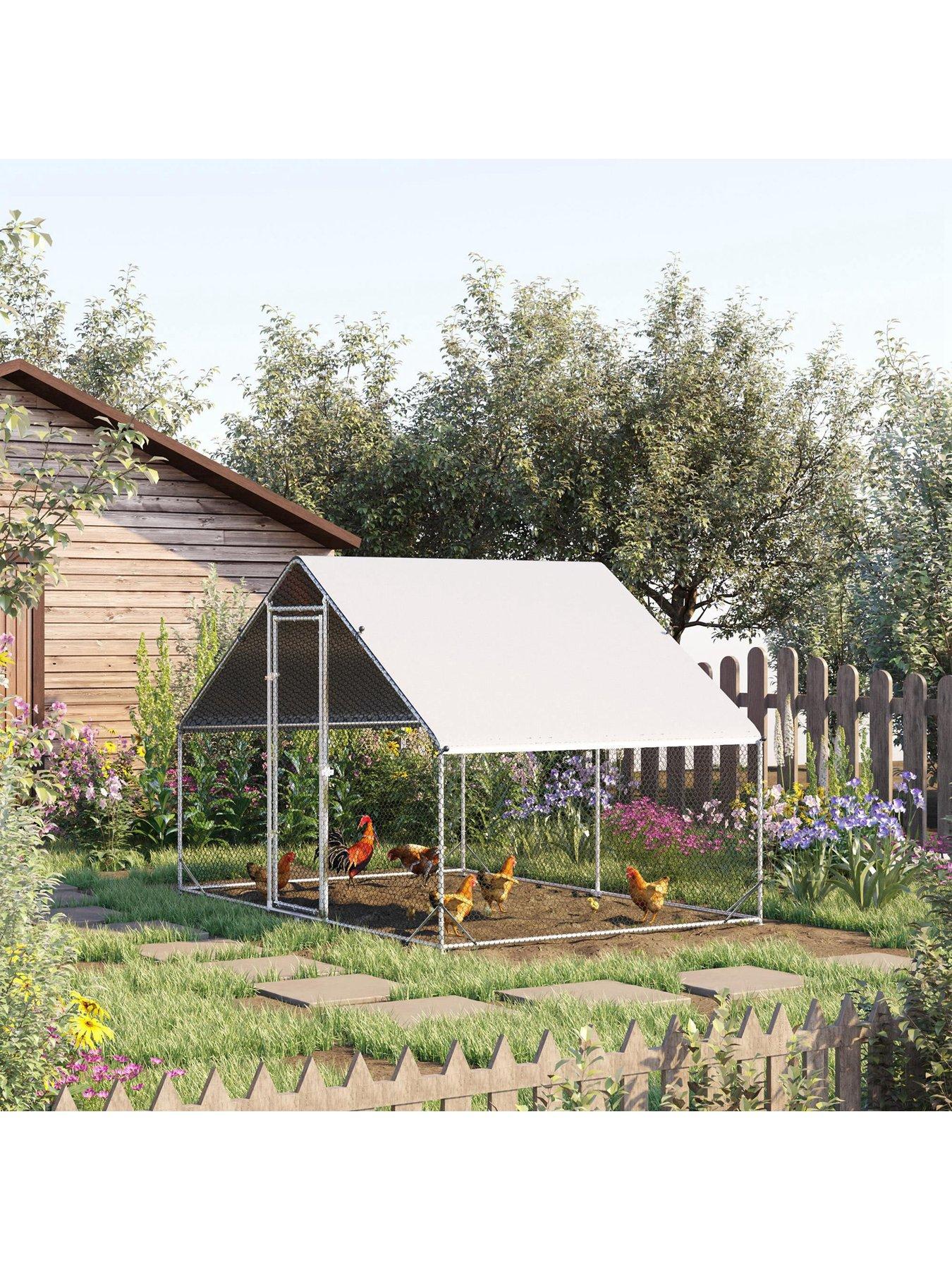 Image 2 of 7 of PawHut Walk In Chicken Run Galvanized Chicken Coop Hen Poultry House Cage Rabbit Hutch Pet Playpen Backyard With Water-Resist Cover, 3 x 2 x 2m