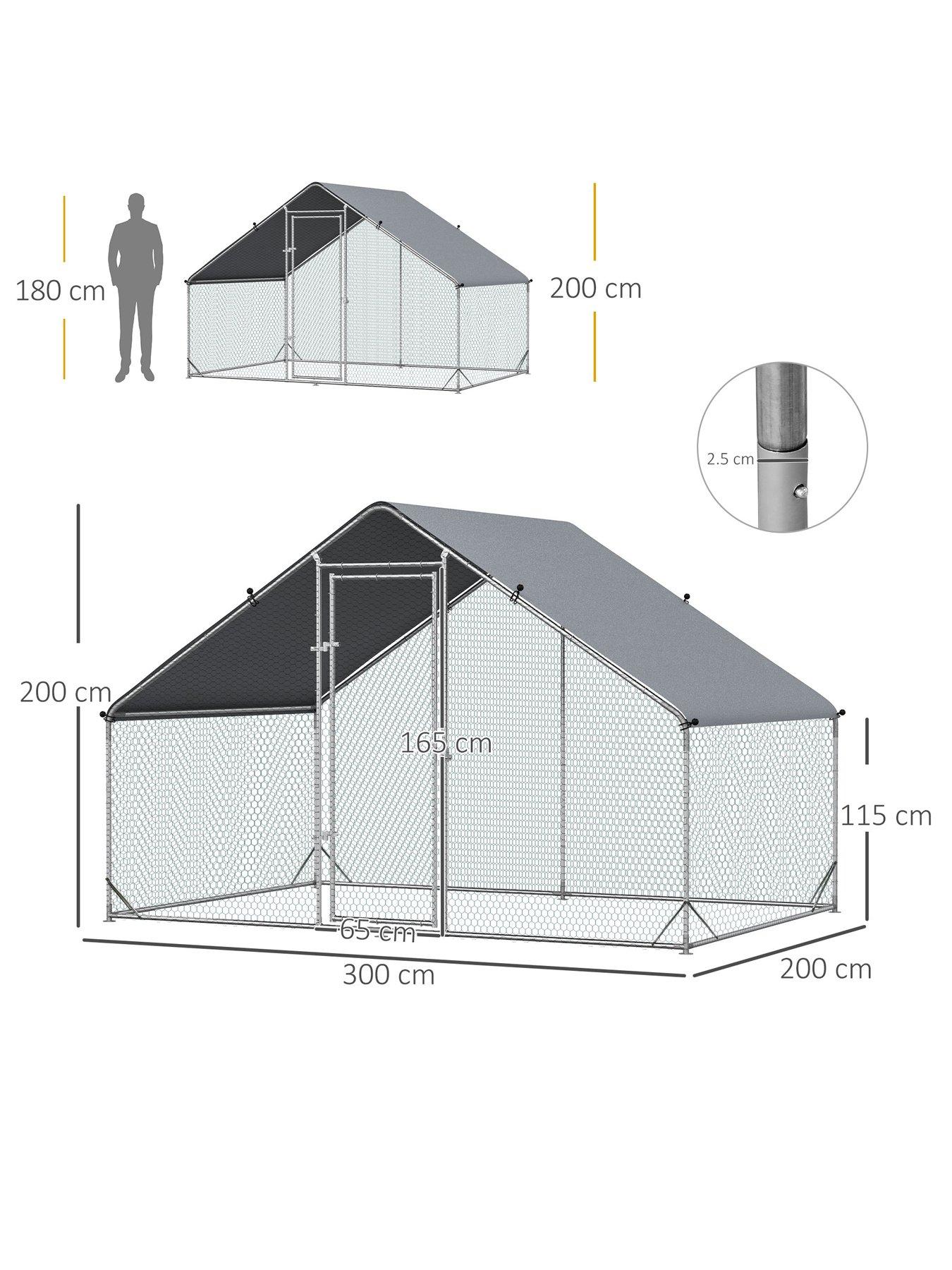 Image 3 of 7 of PawHut Walk In Chicken Run Galvanized Chicken Coop Hen Poultry House Cage Rabbit Hutch Pet Playpen Backyard With Water-Resist Cover, 3 x 2 x 2m