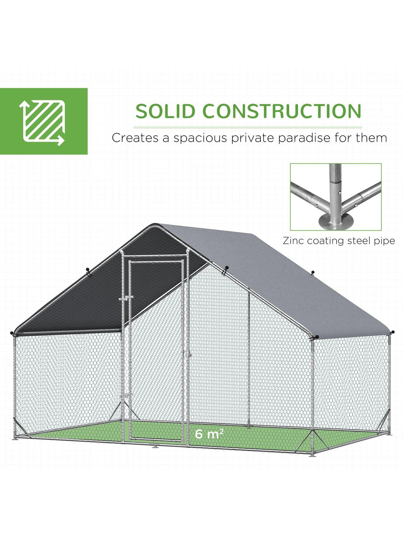 Image 6 of 7 of PawHut Walk In Chicken Run Galvanized Chicken Coop Hen Poultry House Cage Rabbit Hutch Pet Playpen Backyard With Water-Resist Cover, 3 x 2 x 2m