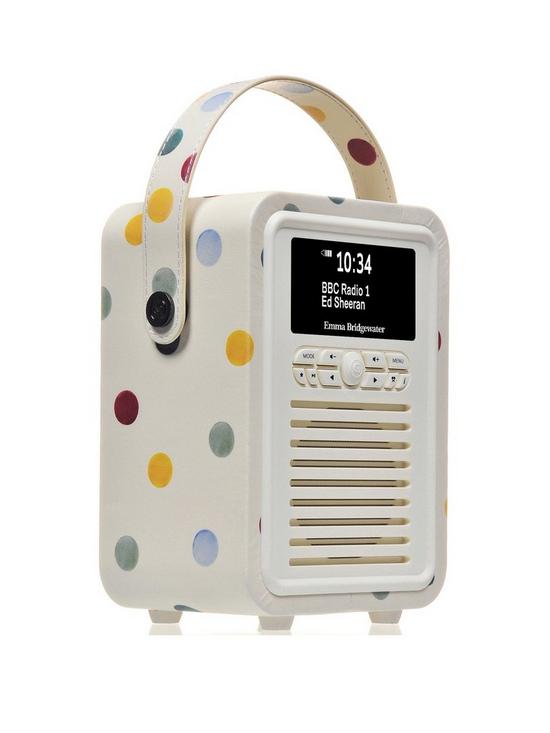 front image of vq-retro-mini-portable-dab-radio-with-bluetooth-polka-dot