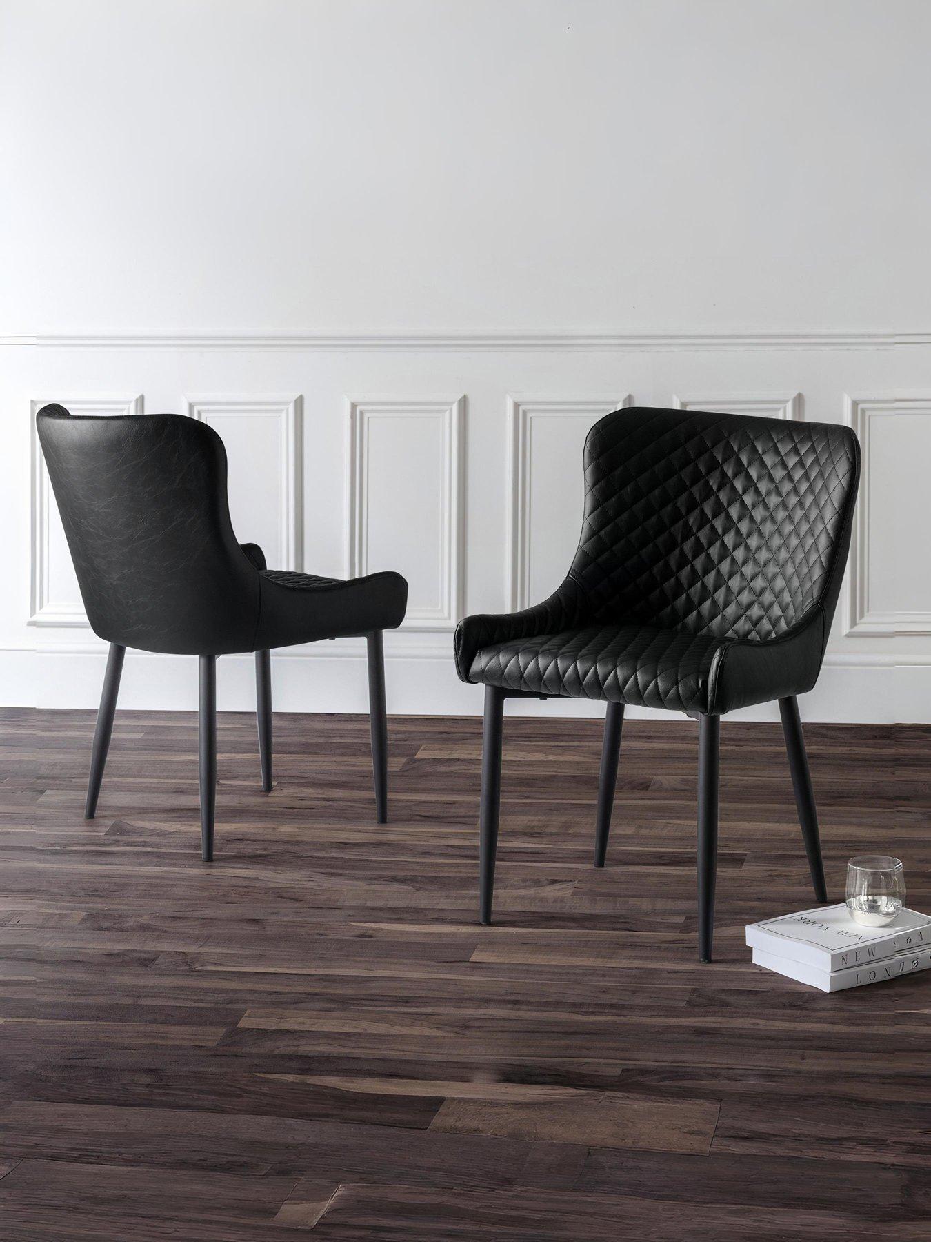 undefined Luxe Pair of Faux Leather Dining Chairs - Black