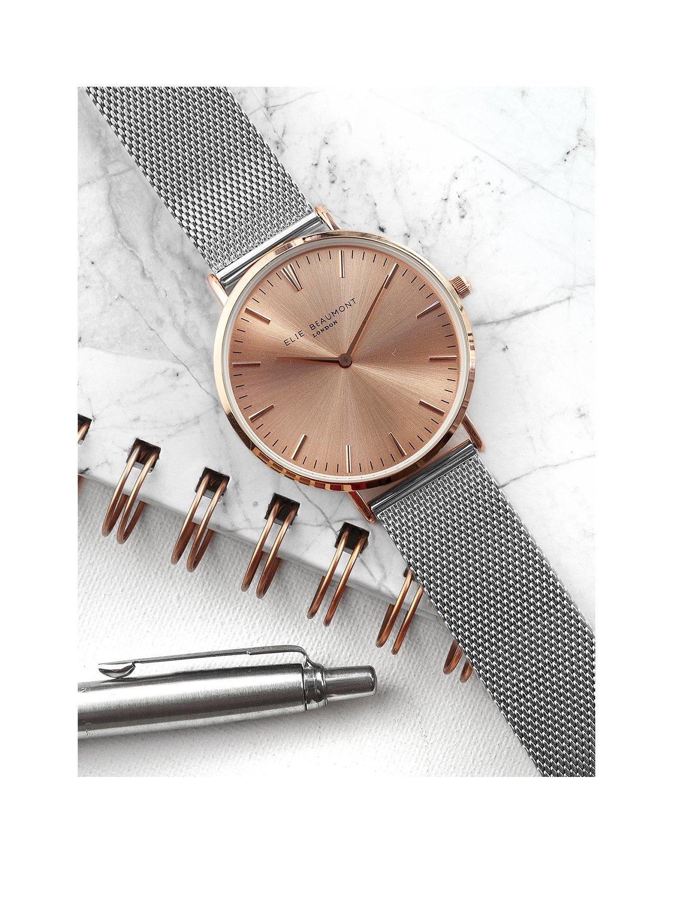 undefined Personalised Elie Beaumont Ladies Metallic Mesh Strap Watch With Rose Gold Dial