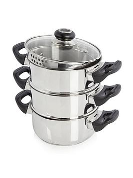 Product photograph of Morphy Richards 18cm Stainless Steel 3 Tier Steamer from very.co.uk