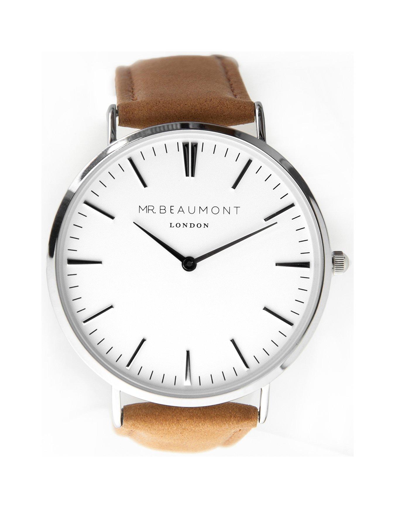 Product photograph of Treat Republic Personalised Mr Beaumont Men S Leather Watch In Camel from very.co.uk